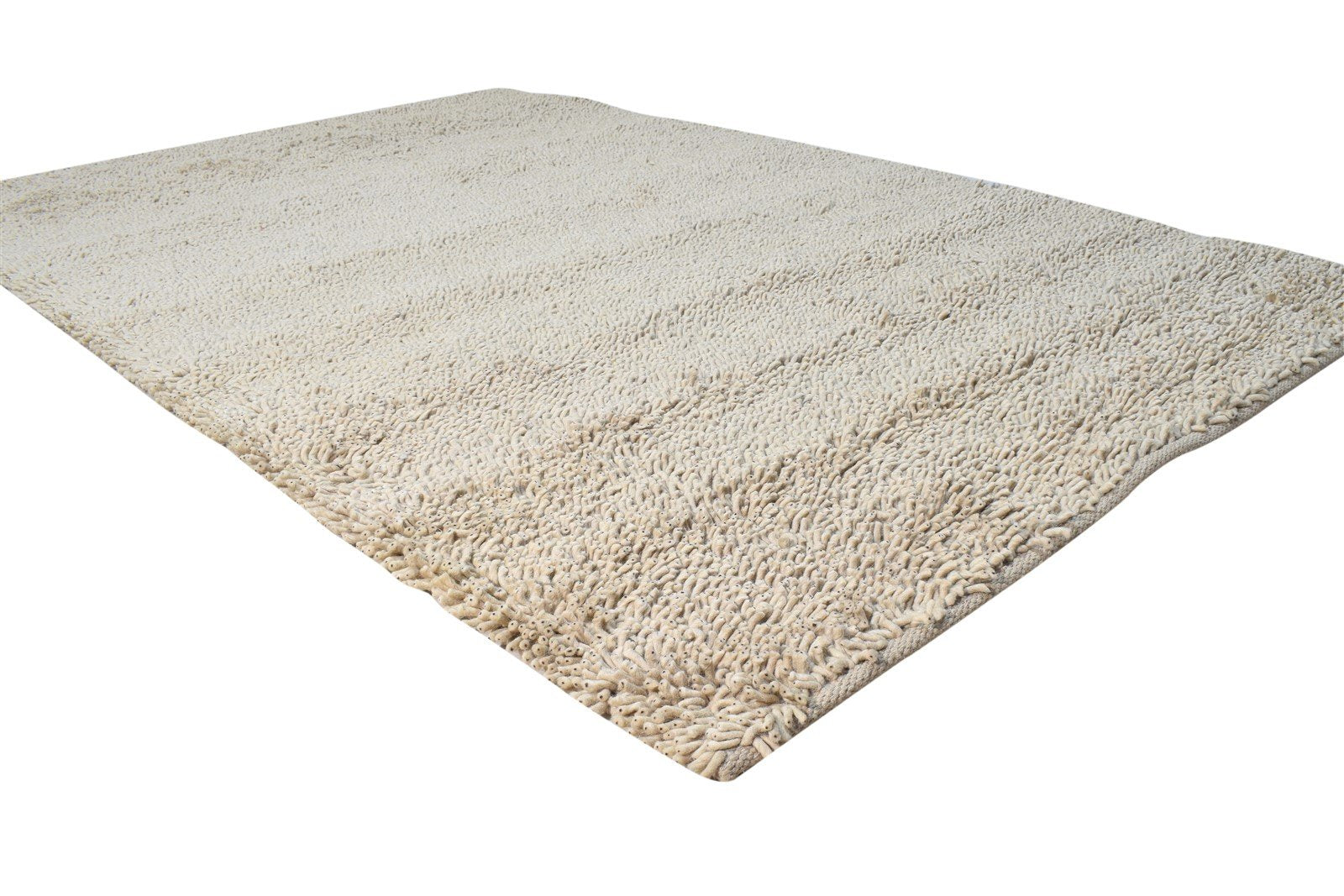 Beige Wool Rug 5' X 8' Shag Hand Knotted Scandinavian Solid Room Size Carpet 