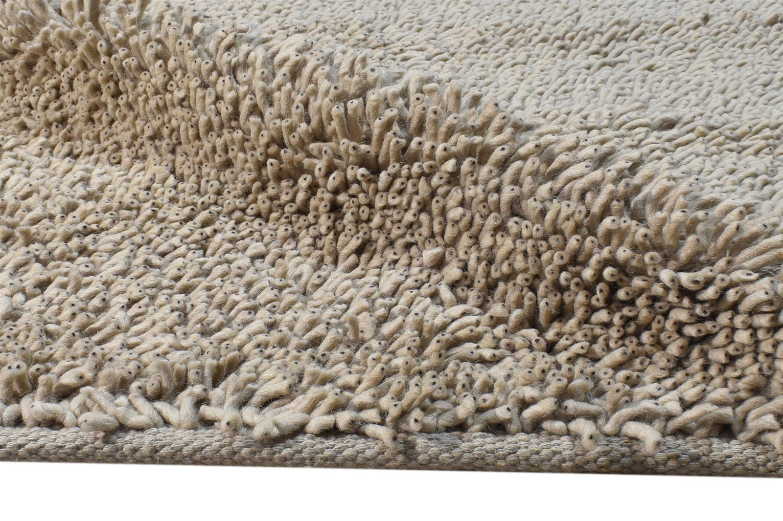 Beige Wool Rug 5' X 8' Shag Hand Knotted Scandinavian Solid Room Size Carpet 