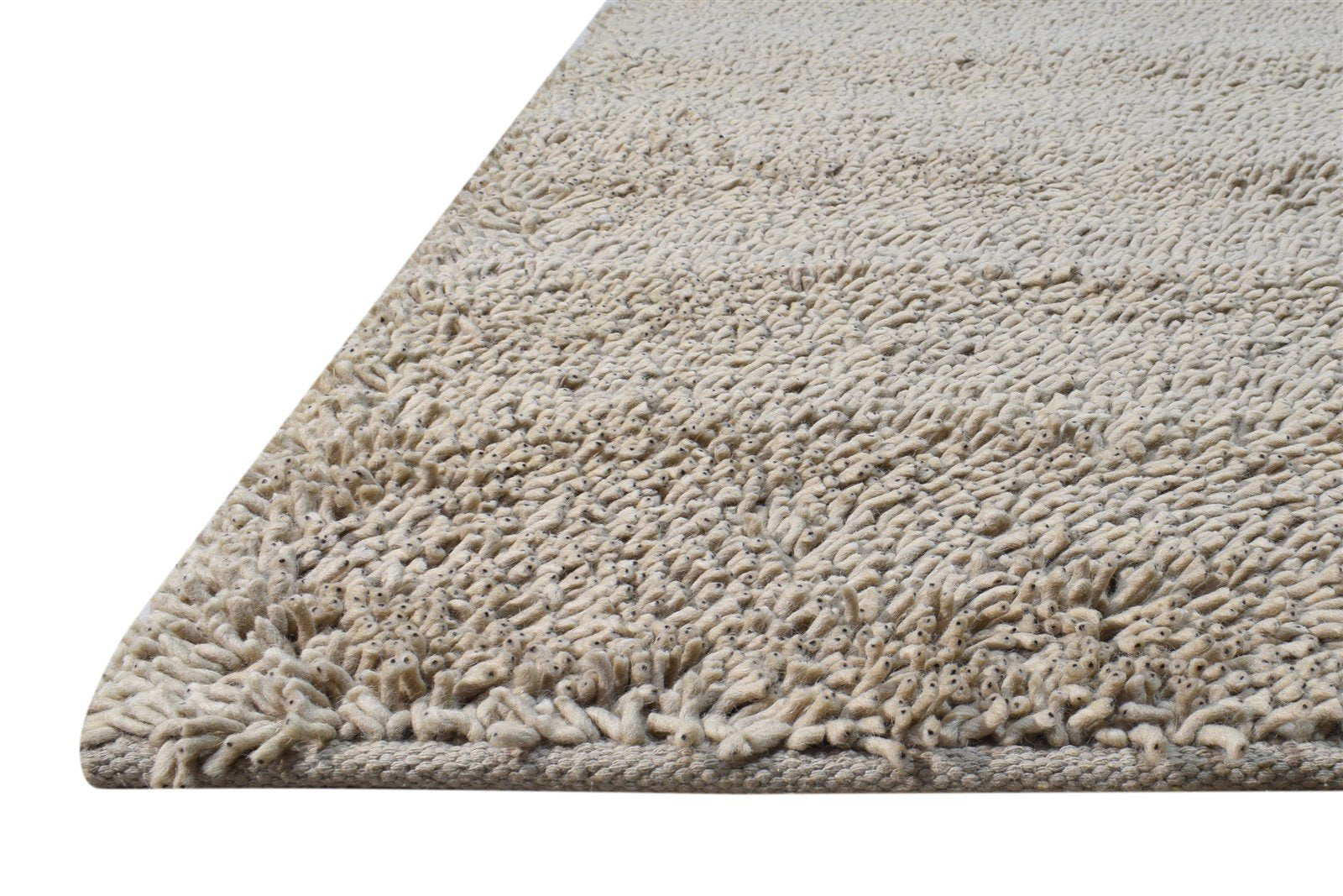 Beige Wool Rug 5' X 8' Shag Hand Knotted Scandinavian Solid Room Size Carpet 