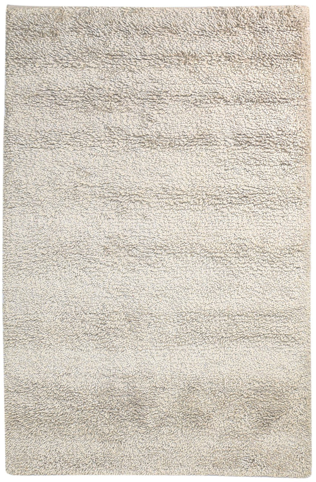 Beige Wool Rug 5' X 8' Shag Hand Knotted Scandinavian Solid Room Size Carpet 