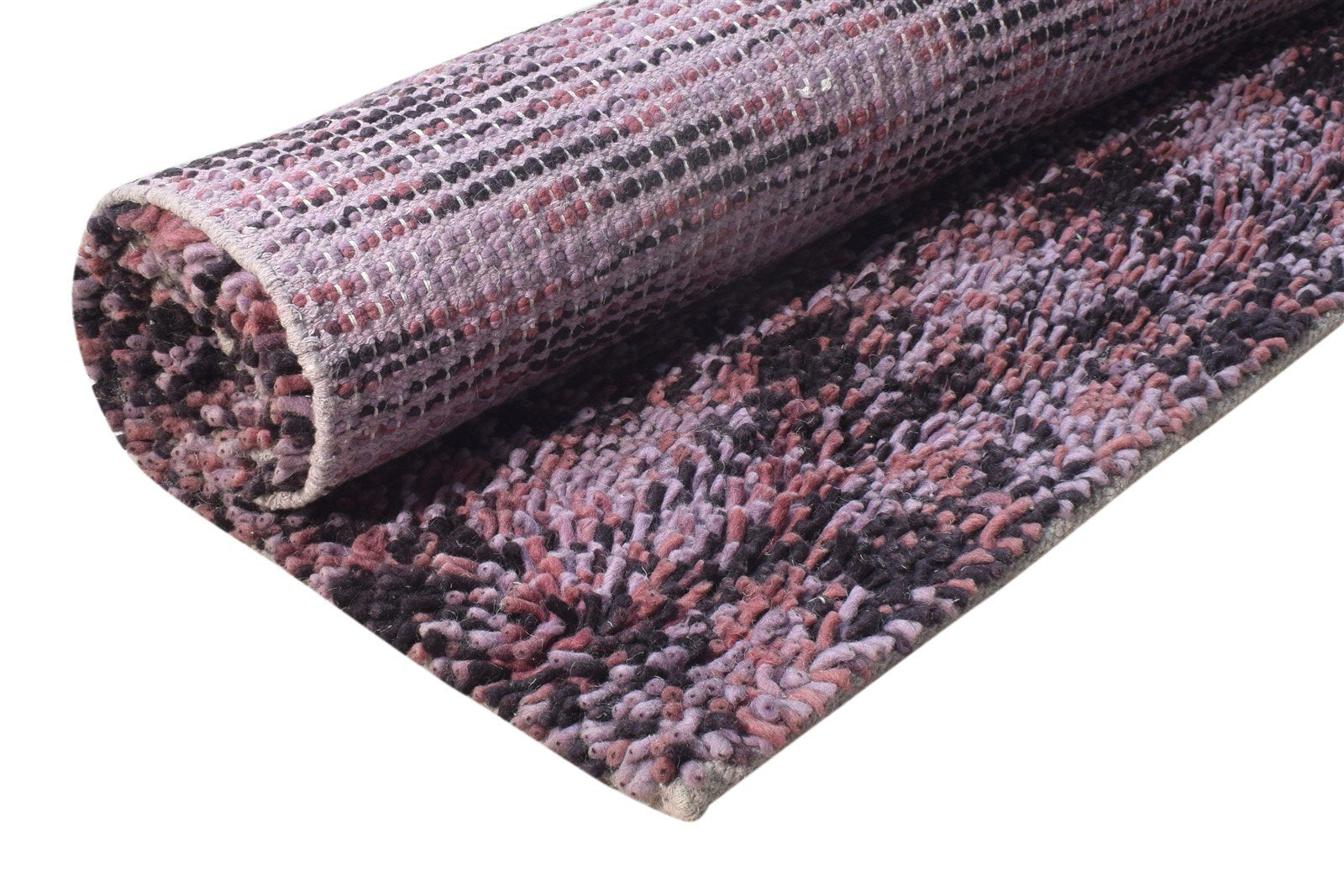 4' X 6' Rug Wool Purple Shag Hand Knotted Scandinavian Abstract Room Size Carpet 