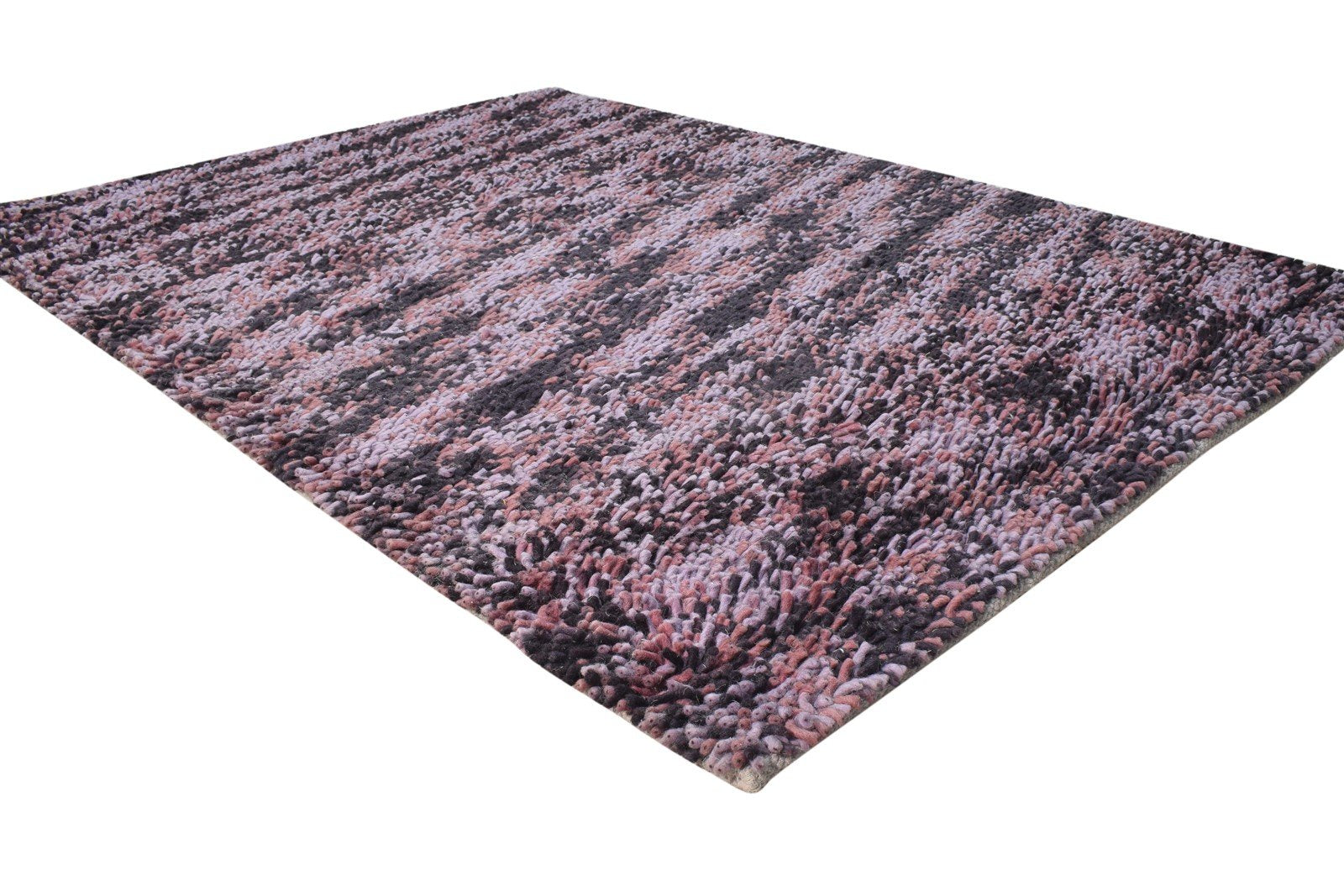 4' X 6' Rug Wool Purple Shag Hand Knotted Scandinavian Abstract Room Size Carpet 