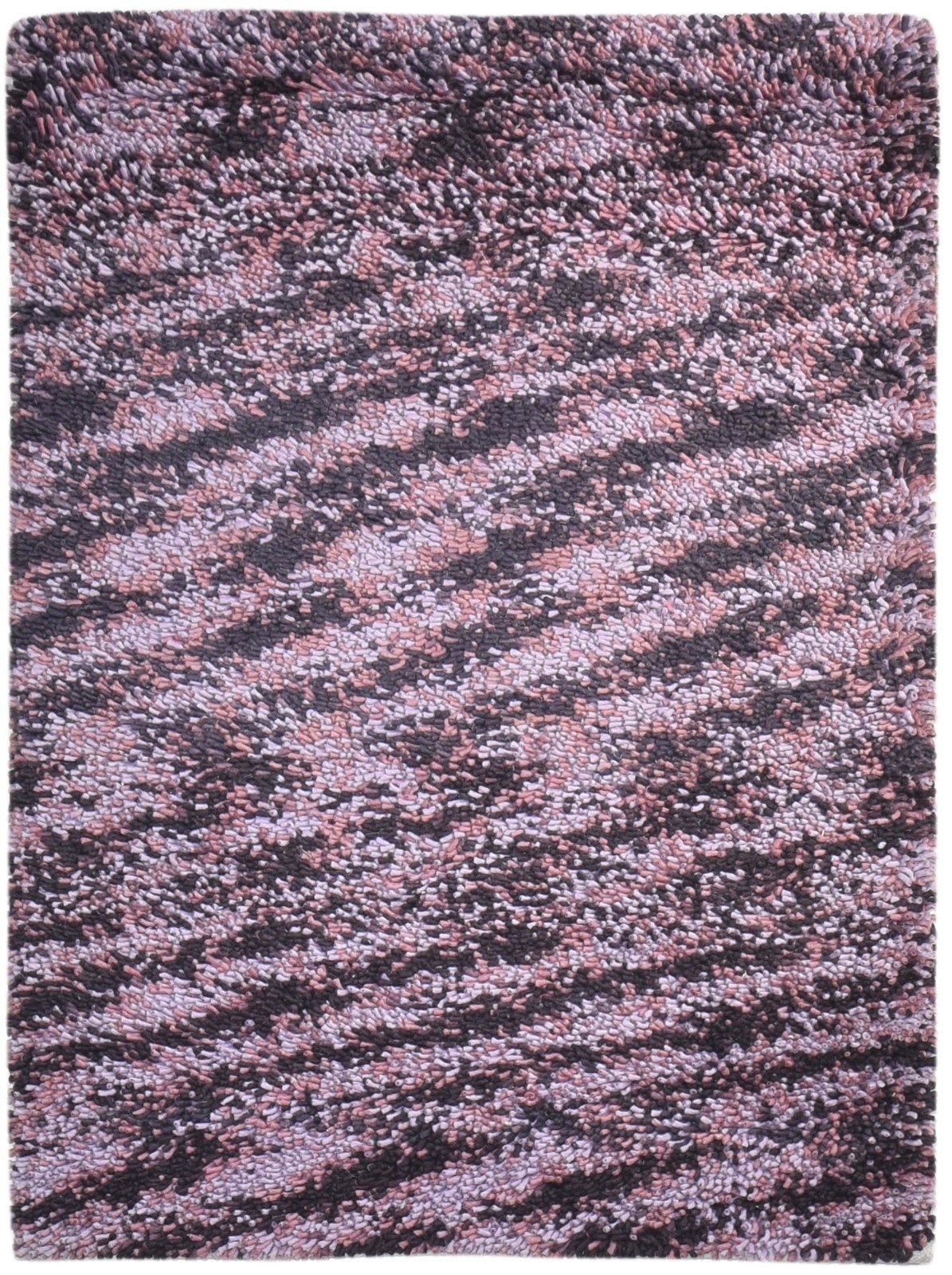 4' X 6' Rug Wool Purple Shag Hand Knotted Scandinavian Abstract Room Size Carpet 