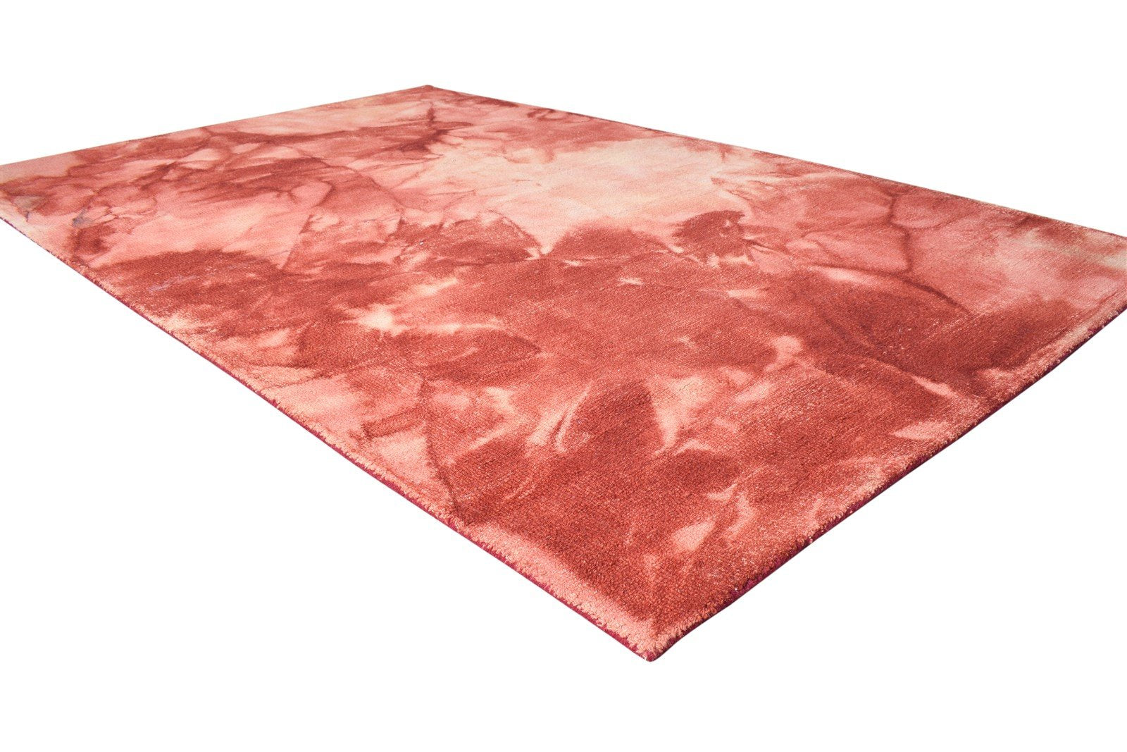 Hand Tufted Red Wool Rug 5' X 8' Modern Shibori Tie Dye Room Size Carpet 