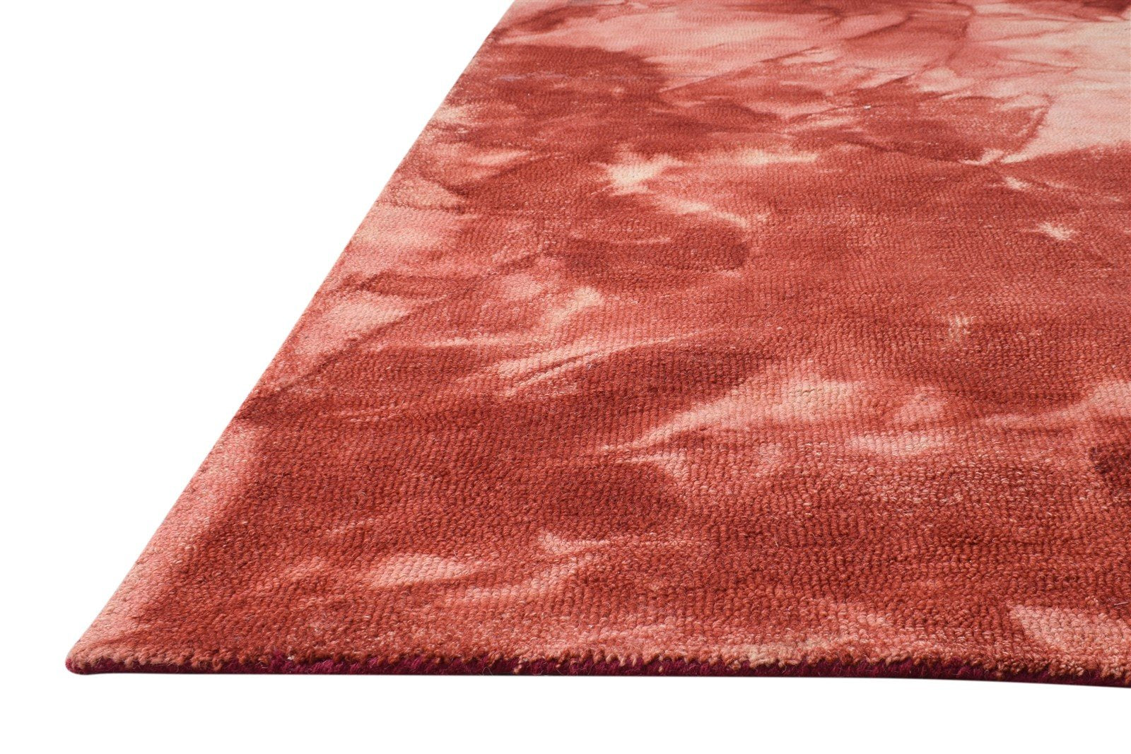 Hand Tufted Red Wool Rug 5' X 8' Modern Shibori Tie Dye Room Size Carpet 