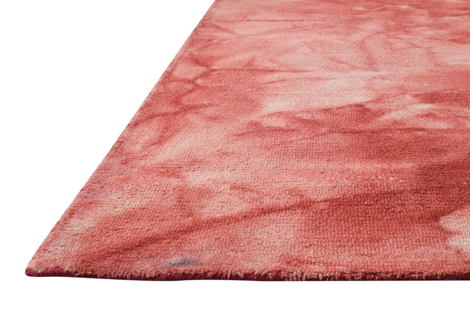 Red Wool Rug 5' X 8' Modern Hand Tufted Shibori Tie Dye Room Size Carpet 