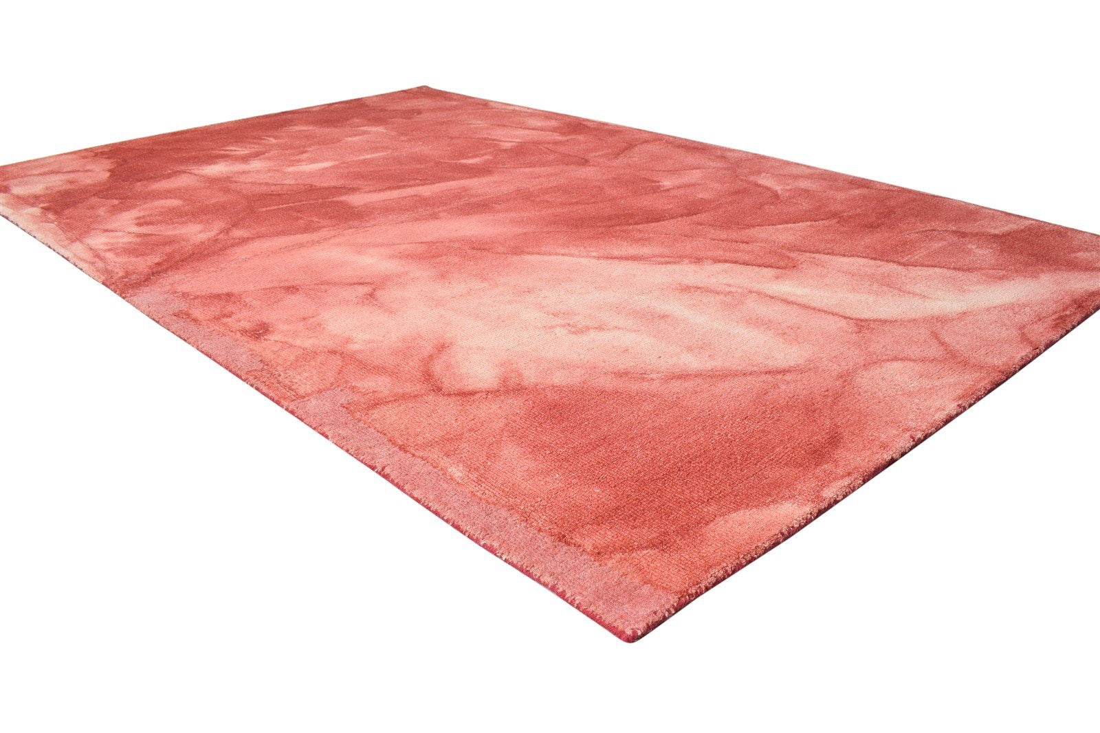 Red Wool Rug 5' X 8' Modern Hand Tufted Shibori Tie Dye Room Size Carpet 