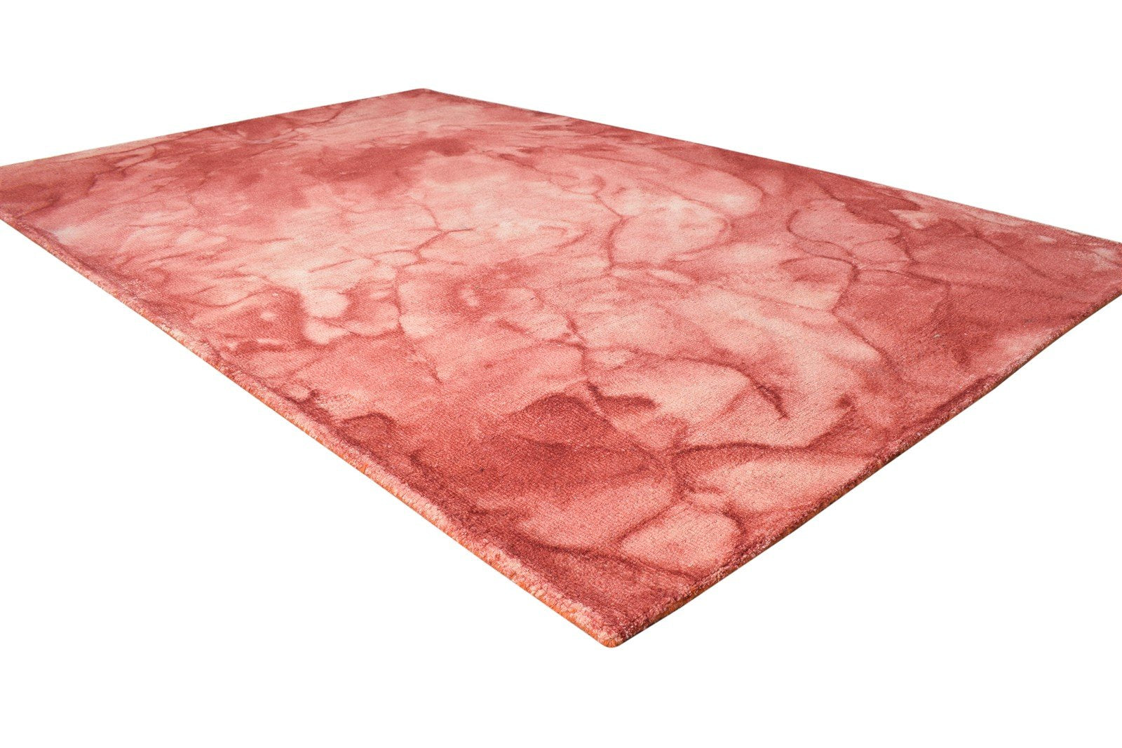 Red Wool Rug 5' X 8' Modern Hand Tufted Shibori Tie Dye Room Size Carpet 