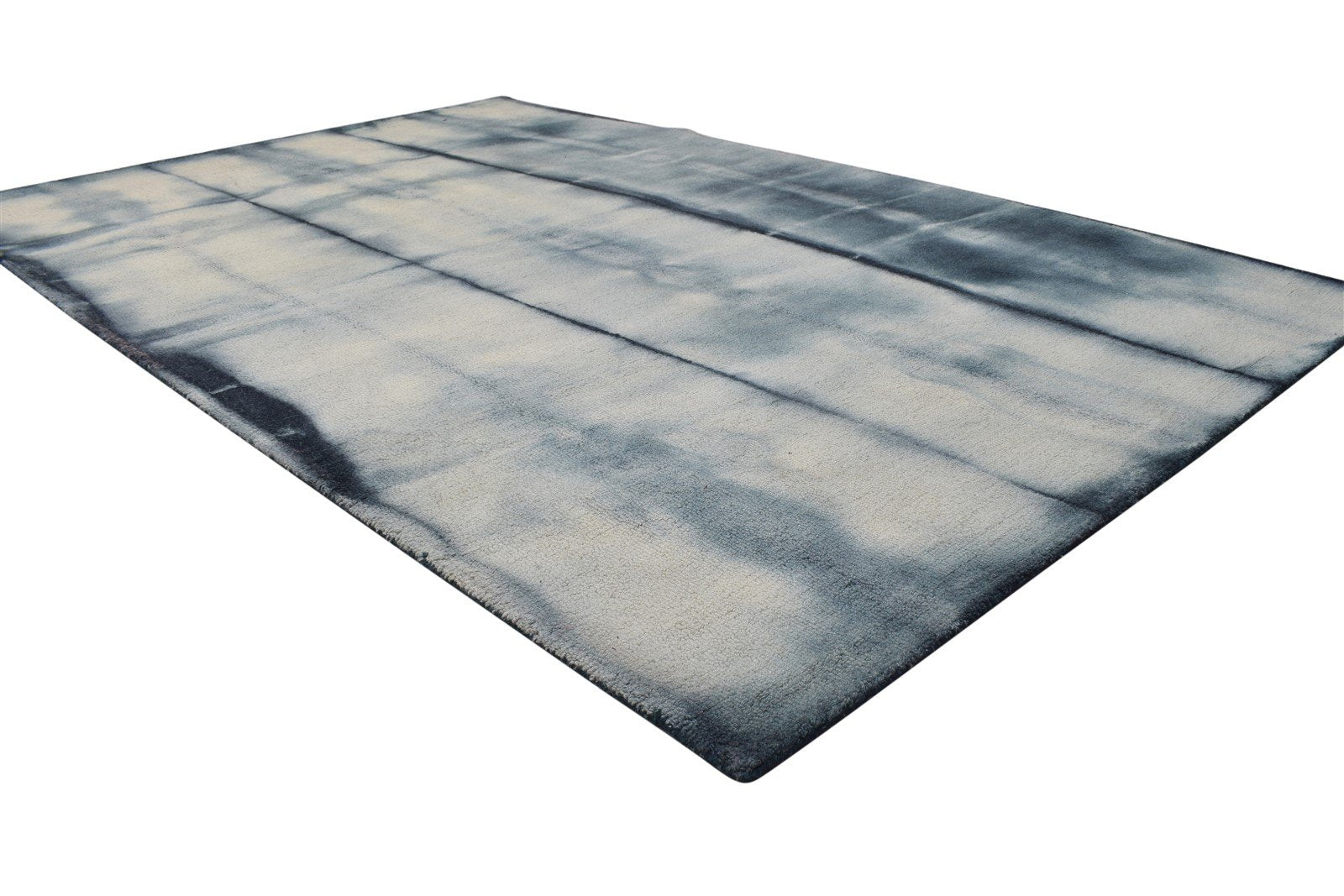 5' X 8' Rug Wool Grey Modern Hand Tufted Shibori Tie Dye Room Size Carpet 