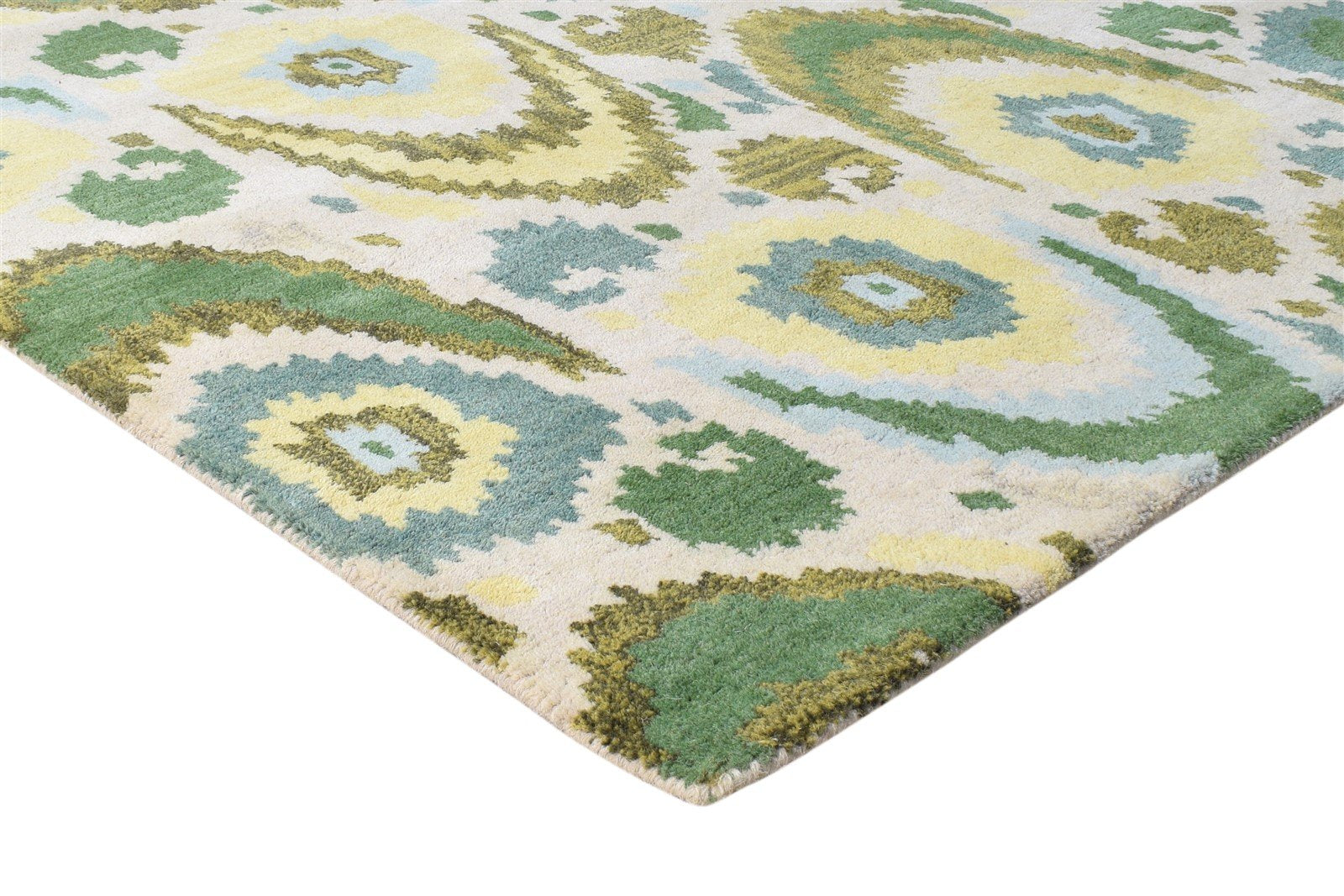 Hand Tufted Green Wool Rug 5' X 8' Modern European Ikat Room Size Carpet 