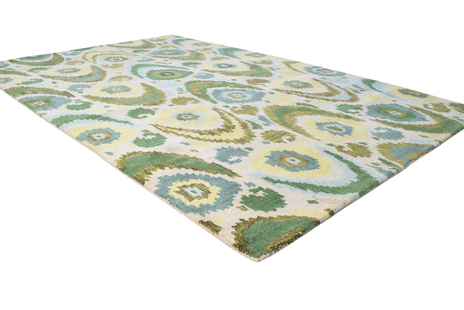 Hand Tufted Green Wool Rug 5' X 8' Modern European Ikat Room Size Carpet 