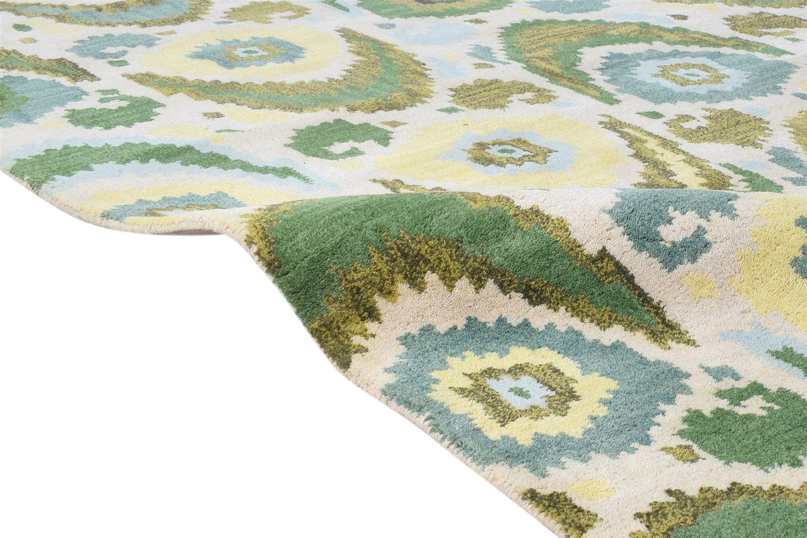 Hand Tufted Green Wool Rug 5' X 8' Modern European Ikat Room Size Carpet 