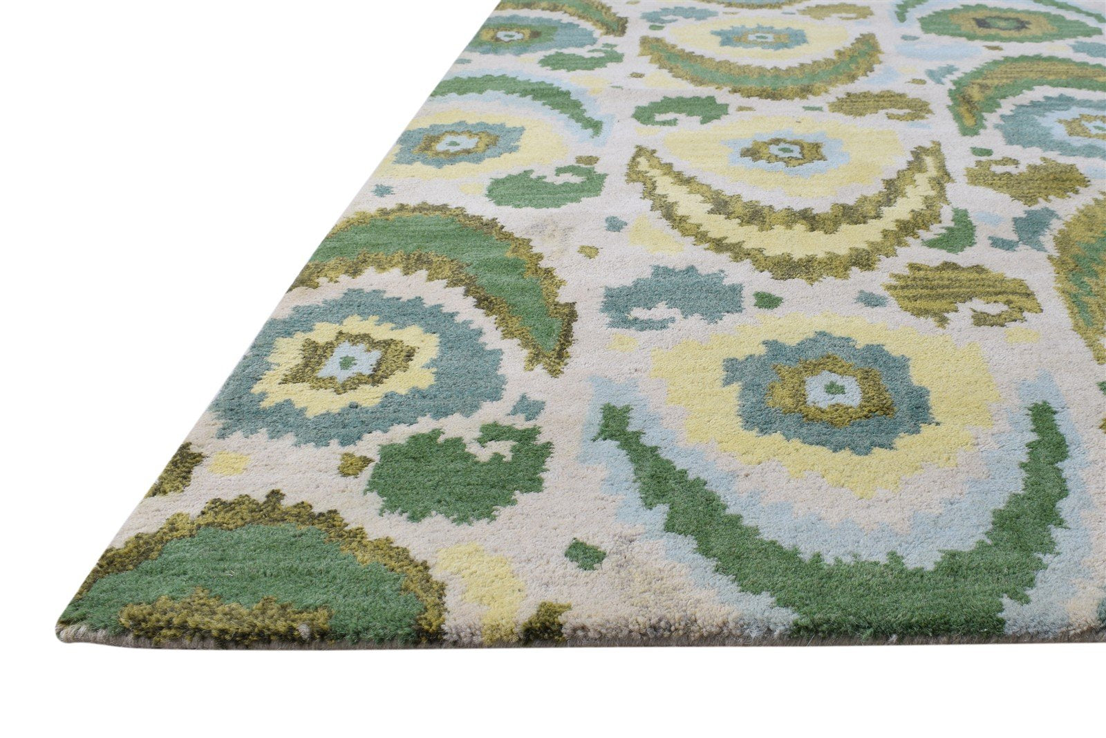 Hand Tufted Green Wool Rug 5' X 8' Modern European Ikat Room Size Carpet 