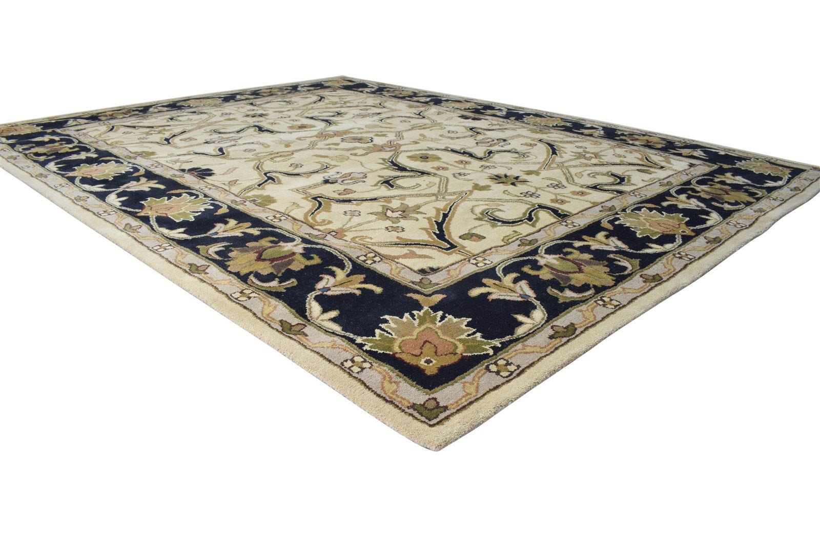 Beige Wool Rug 8' X 10' Persian Hand Tufted Mughal Oriental Large Carpet 