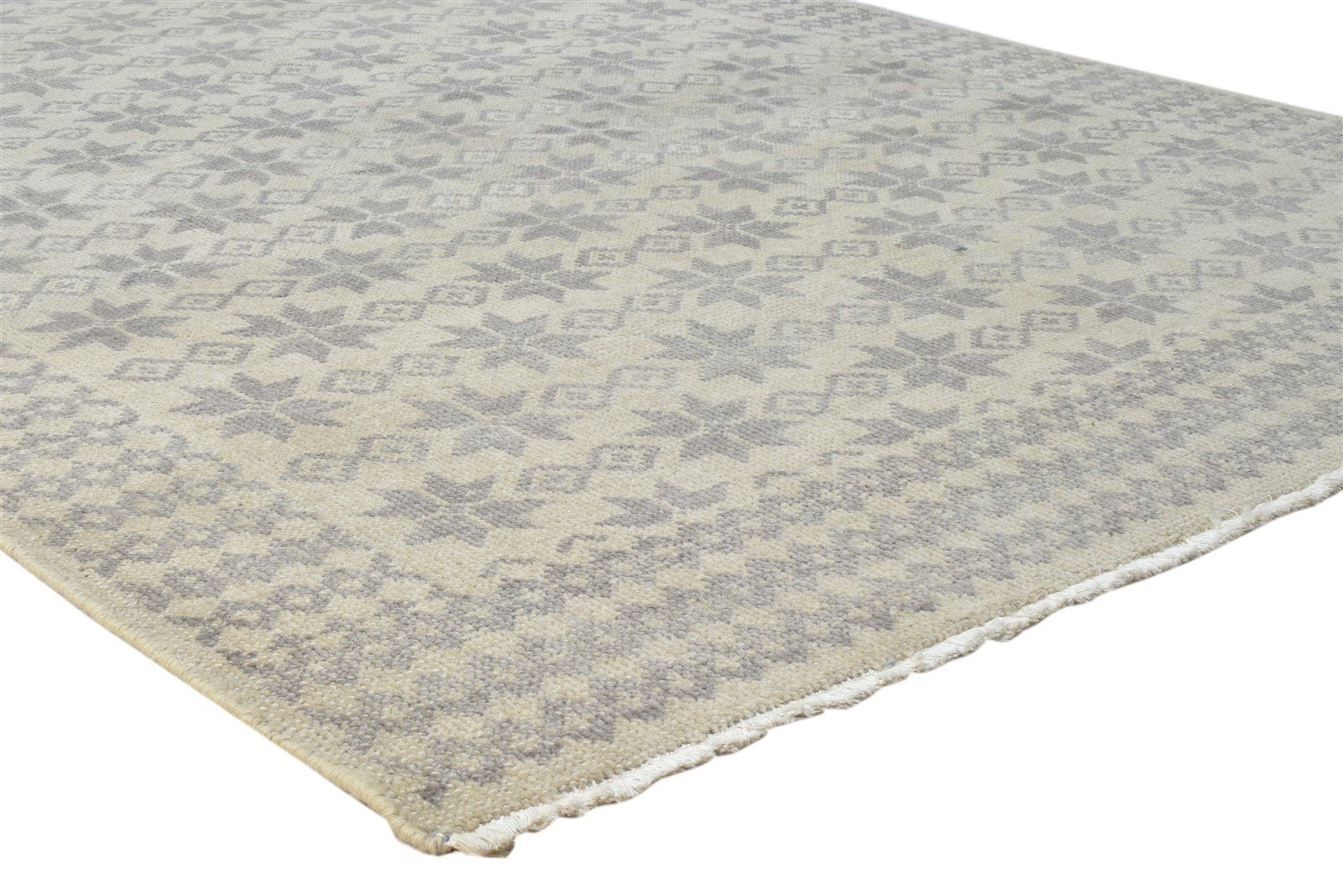 Hand Knotted Ivory Wool Rug 5' X 8' Modern Scandinavian Stars Room Size Carpet 