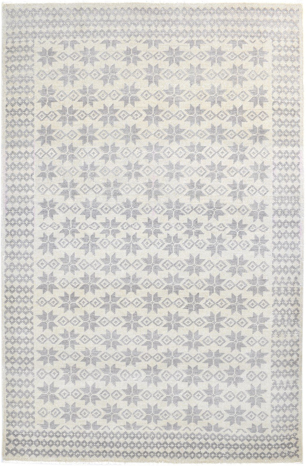 Hand Knotted Ivory Wool Rug 5' X 8' Modern Scandinavian Stars Room Size Carpet