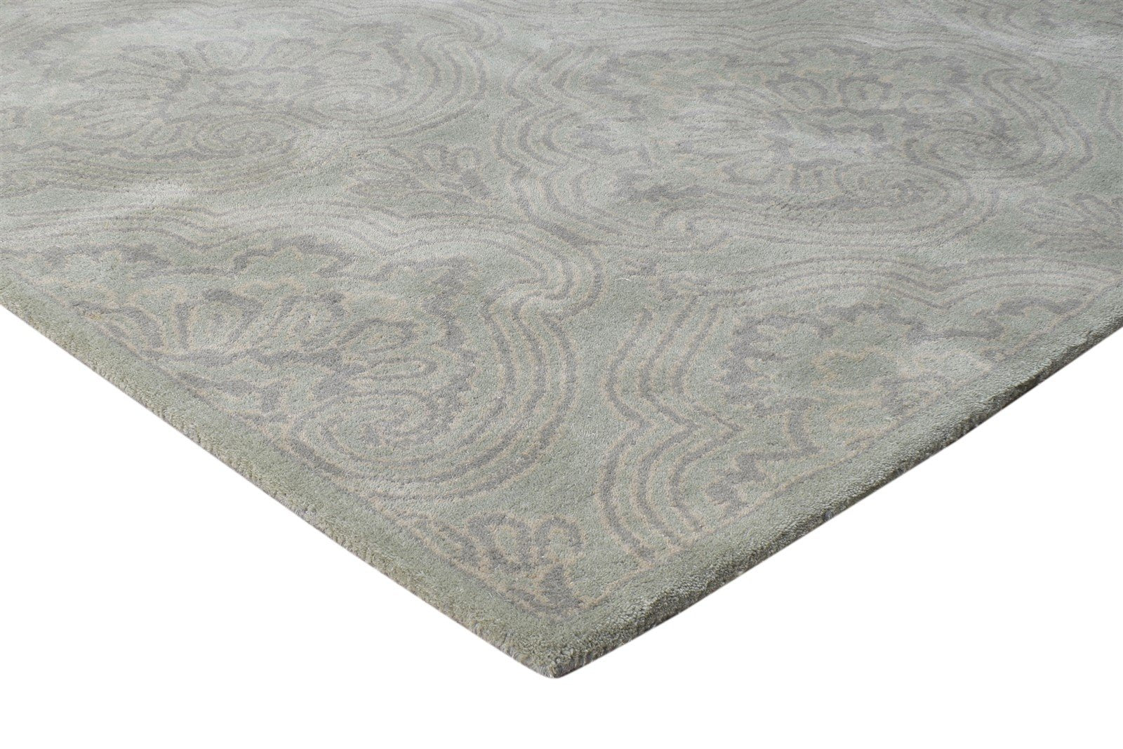 Grey Wool Rug 5' X 8' Transitional Hand Tufted European Damask Room Size Carpet 