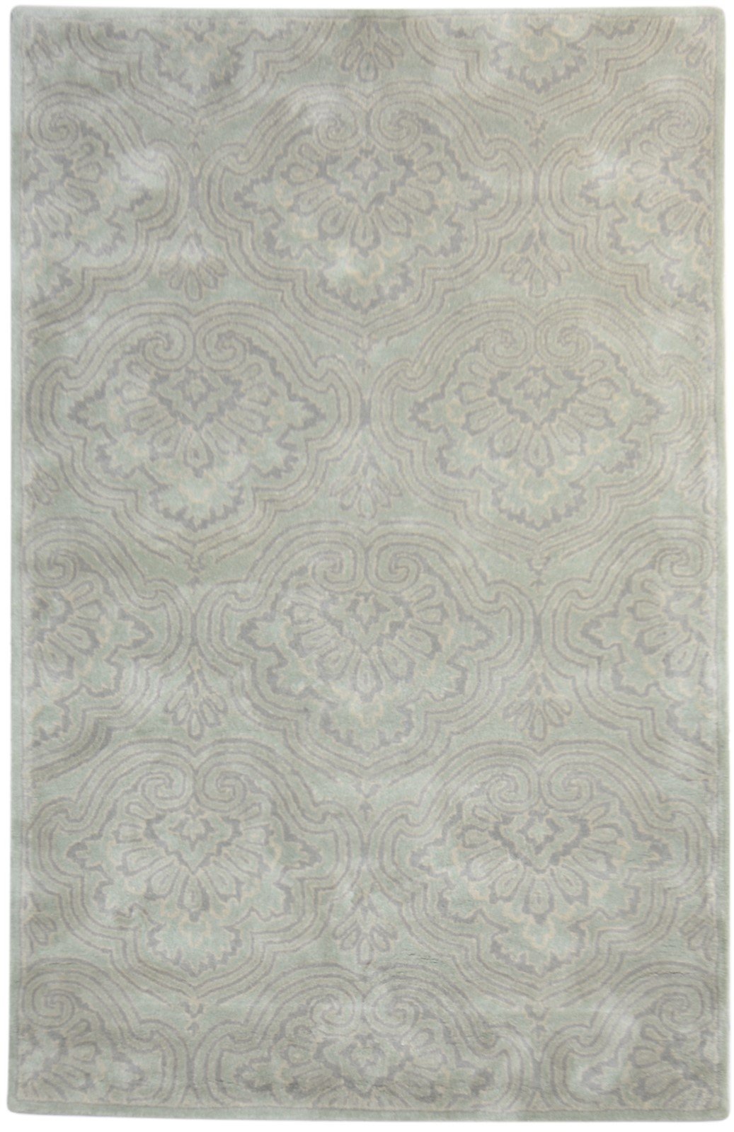 Grey Wool Rug 5' X 8' Transitional Hand Tufted European Damask Room Size Carpet 