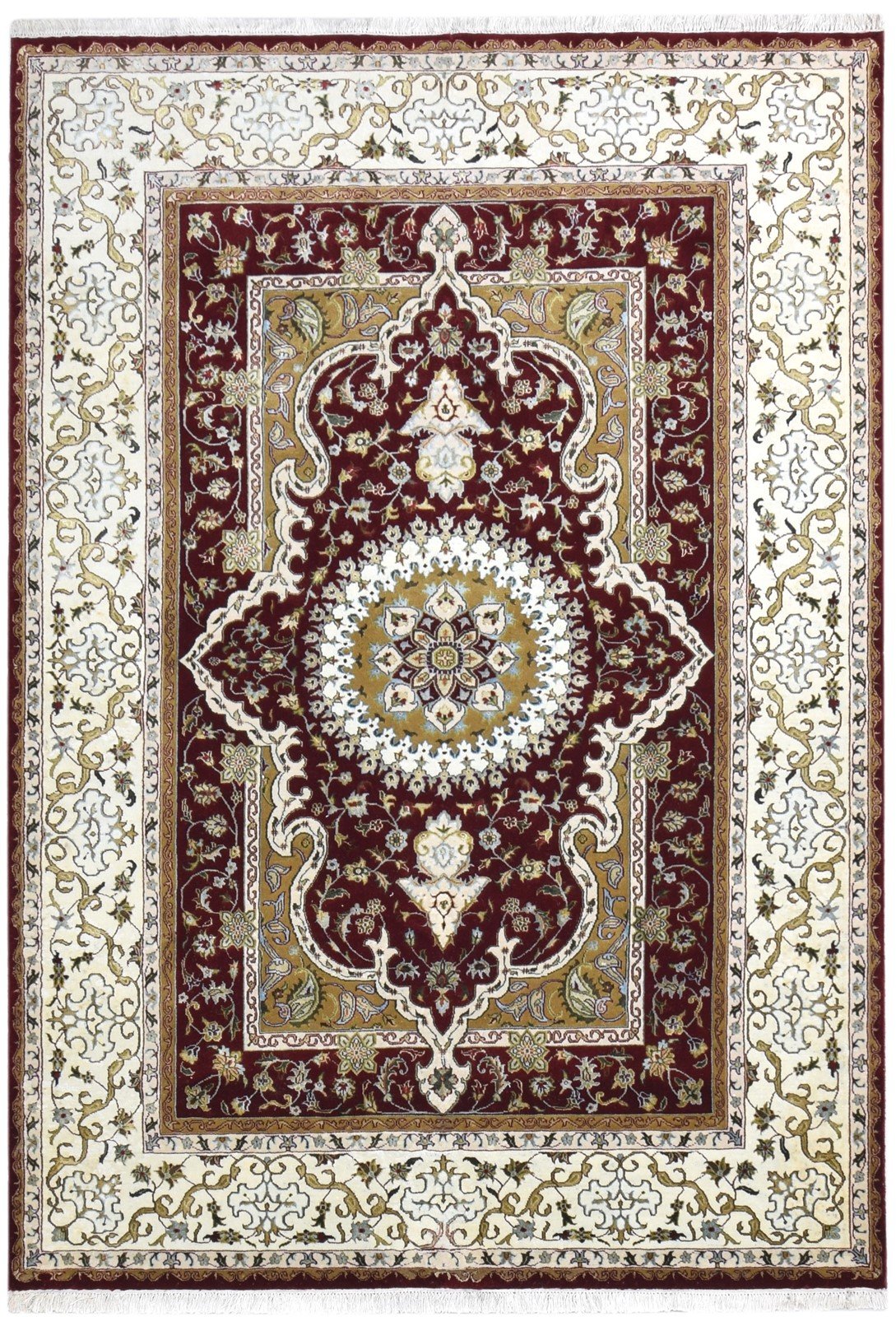 Wool / Silk Wine Rug 6X8 Persian Hand Knotted Nain Oriental Room Size Carpet 