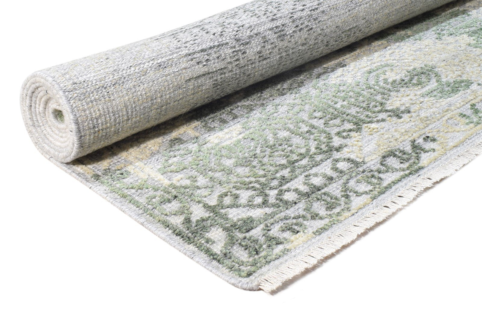 Hand Knotted Beige Wool Silk Rug 6X9 Modern Scandinavian Nordic Room Size  Area Rug 