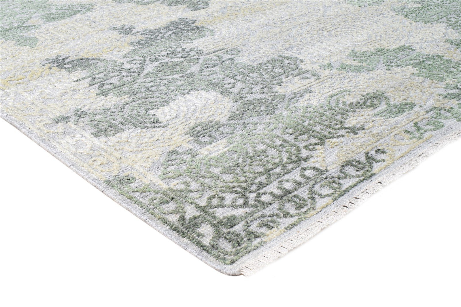 Hand Knotted Beige Wool Silk Rug 6X9 Modern Scandinavian Nordic Room Size  Area Rug 