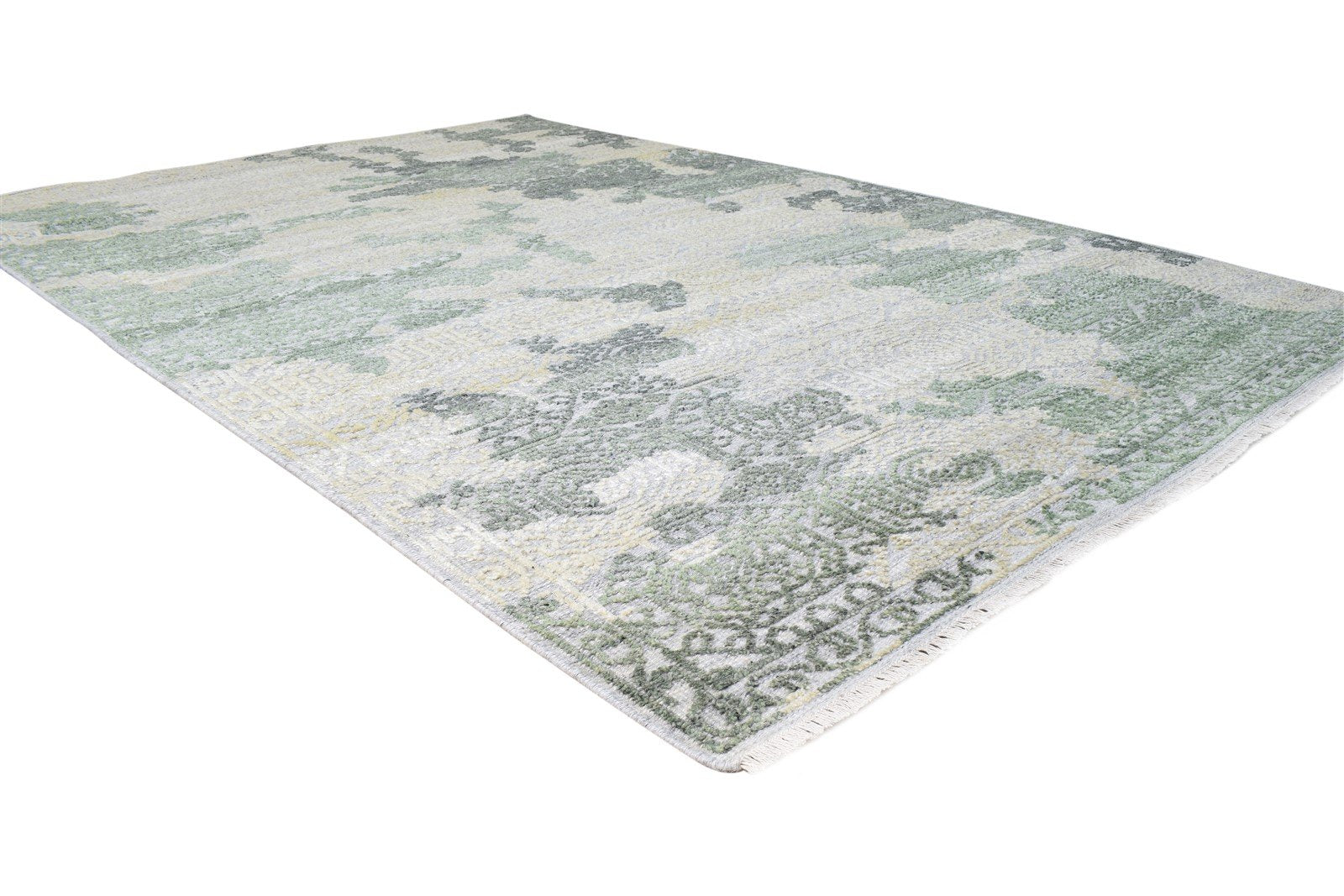Hand Knotted Beige Wool Silk Rug 6X9 Modern Scandinavian Nordic Room Size  Area Rug 