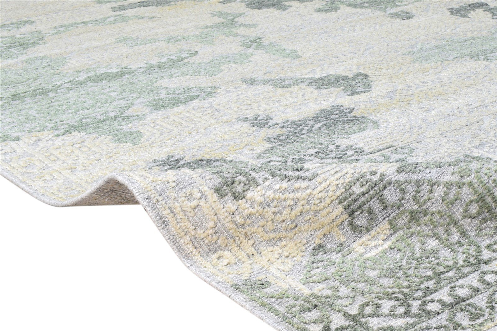 Hand Knotted Beige Wool Silk Rug 6X9 Modern Scandinavian Nordic Room Size  Area Rug 