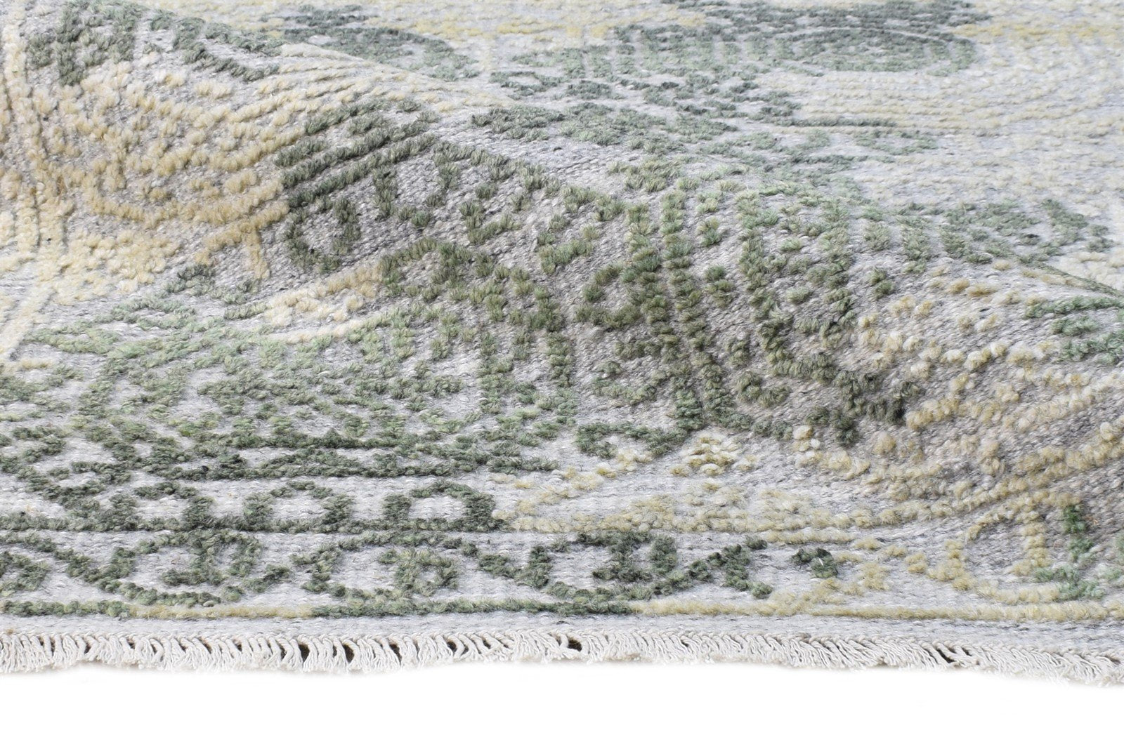 Hand Knotted Beige Wool Silk Rug 6X9 Modern Scandinavian Nordic Room Size  Area Rug 