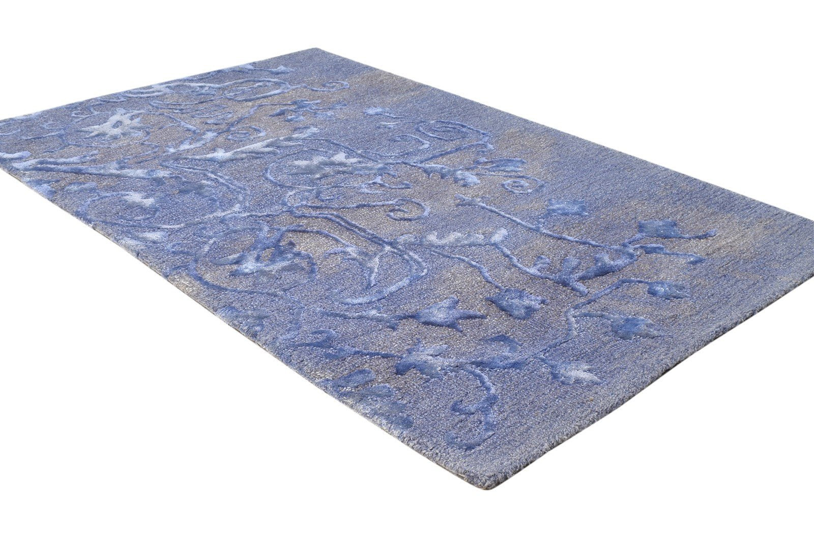 Wool / Silk Blue Rug 3' X 4' Modern Hand Tufted American Abstract Small Carpet 