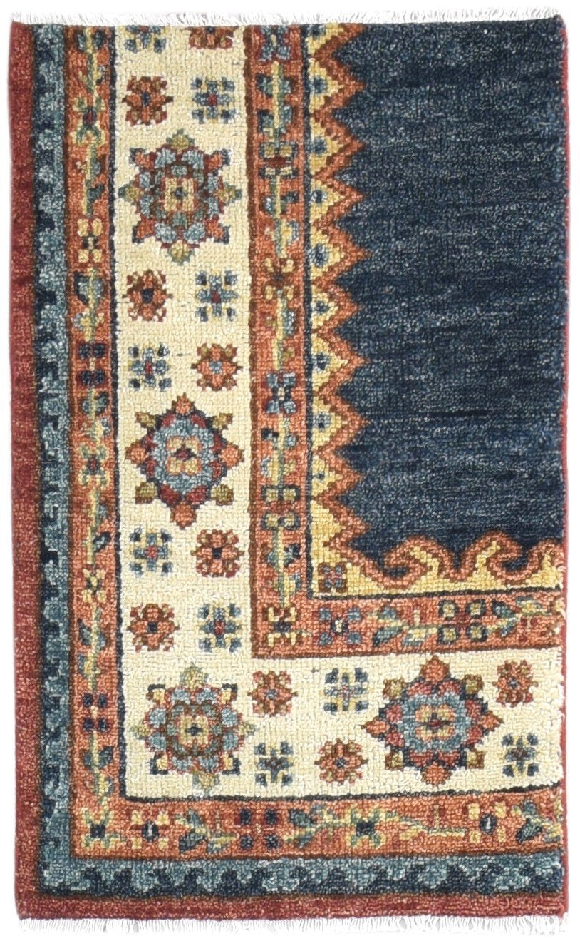 2'6"x4 Rug New Zealand Wool Navy Blue Persian Hand Knotted Oushak Oriental Small 