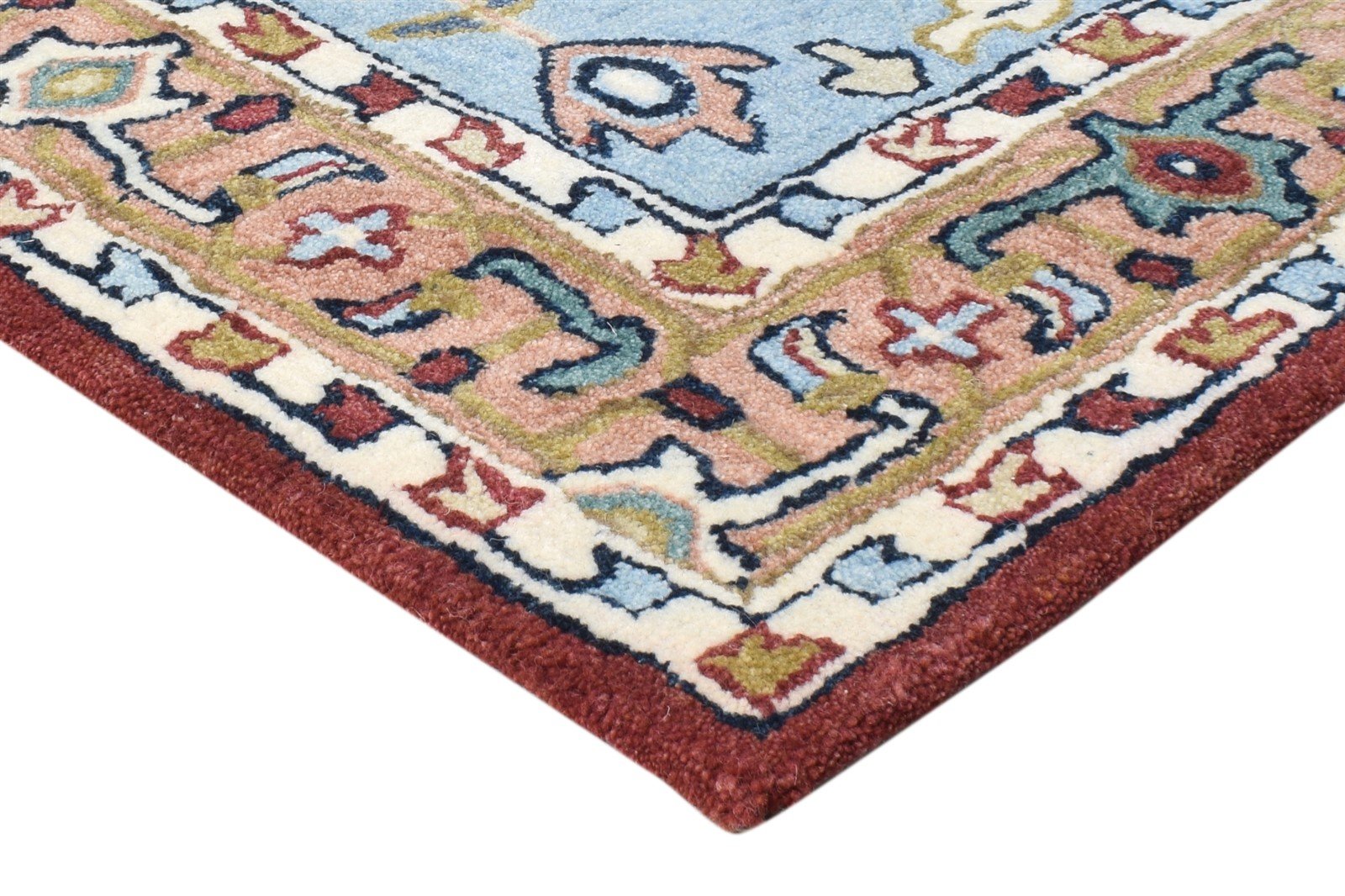 Blue Wool Rug 2' X 3' Persian Hand Tufted Heriz-Indian Oriental Small Carpet 