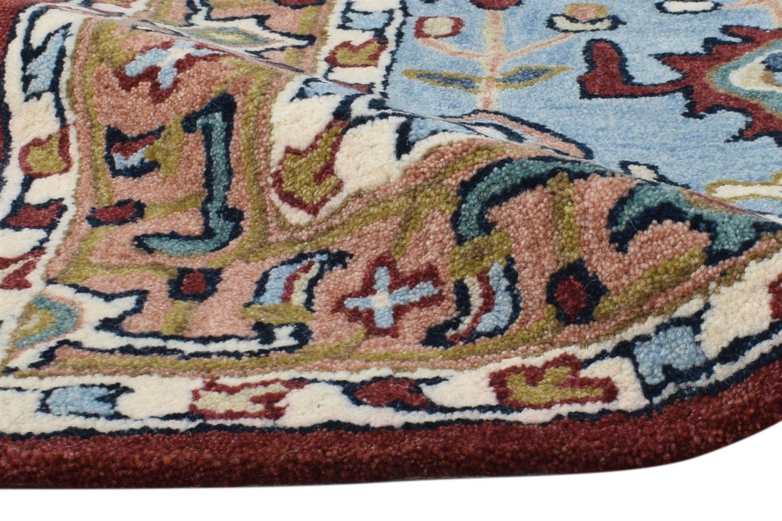 Blue Wool Rug 2' X 3' Persian Hand Tufted Heriz-Indian Oriental Small Carpet 