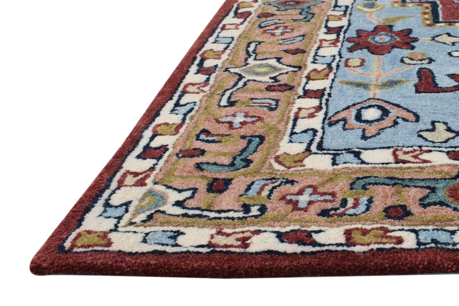 Blue Wool Rug 2' X 3' Persian Hand Tufted Heriz-Indian Oriental Small Carpet 