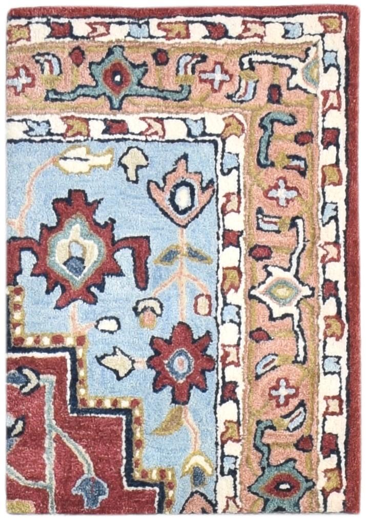 Blue Wool Rug 2' X 3' Persian Hand Tufted Heriz-Indian Oriental Small Carpet 