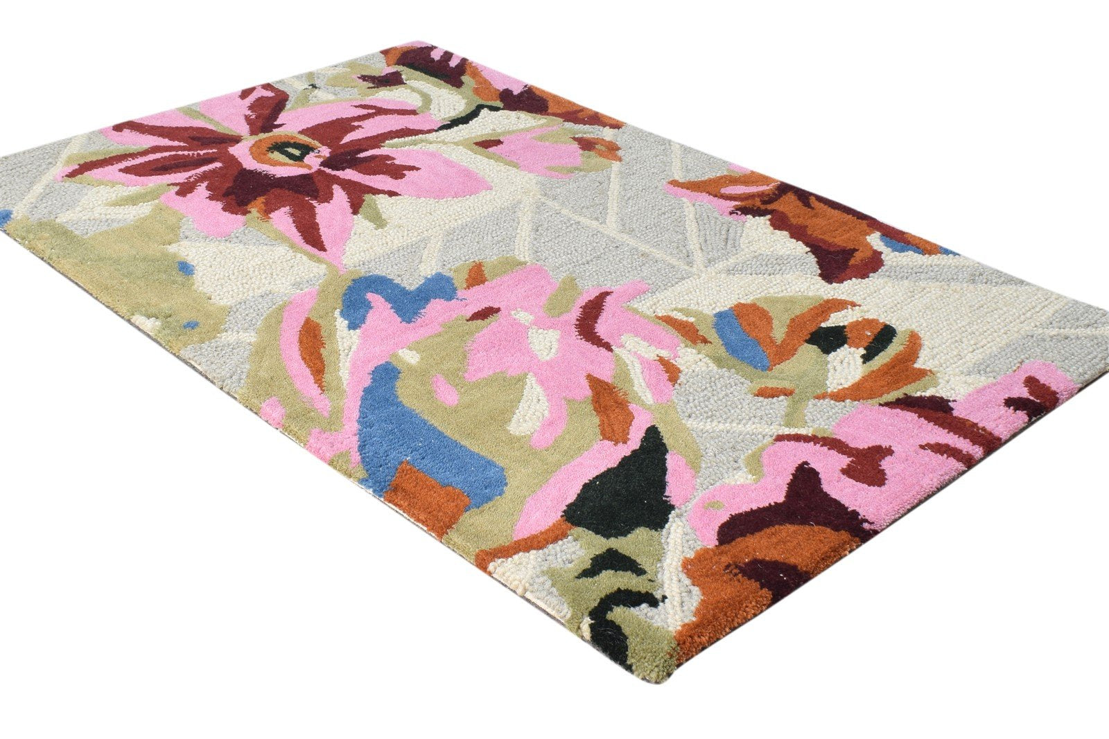 Hand Tufted Pink Wool Rug 2' X 3' Transitional European Floral Small Carpet 