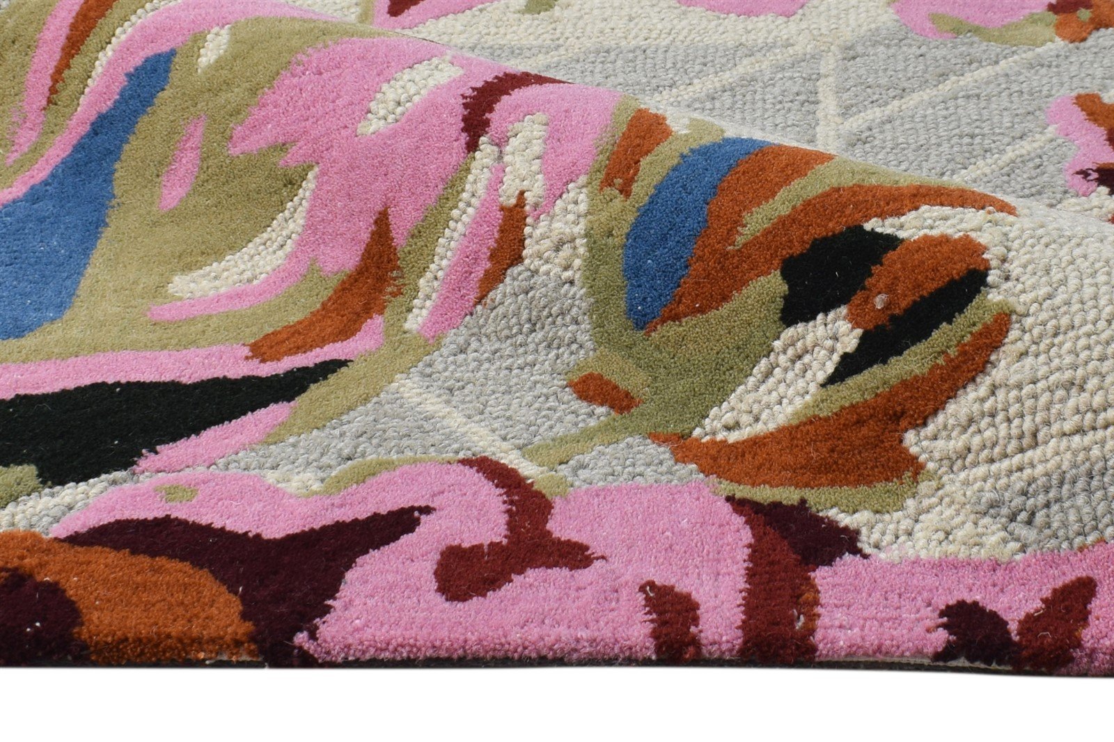 Hand Tufted Pink Wool Rug 2' X 3' Transitional European Floral Small Carpet 