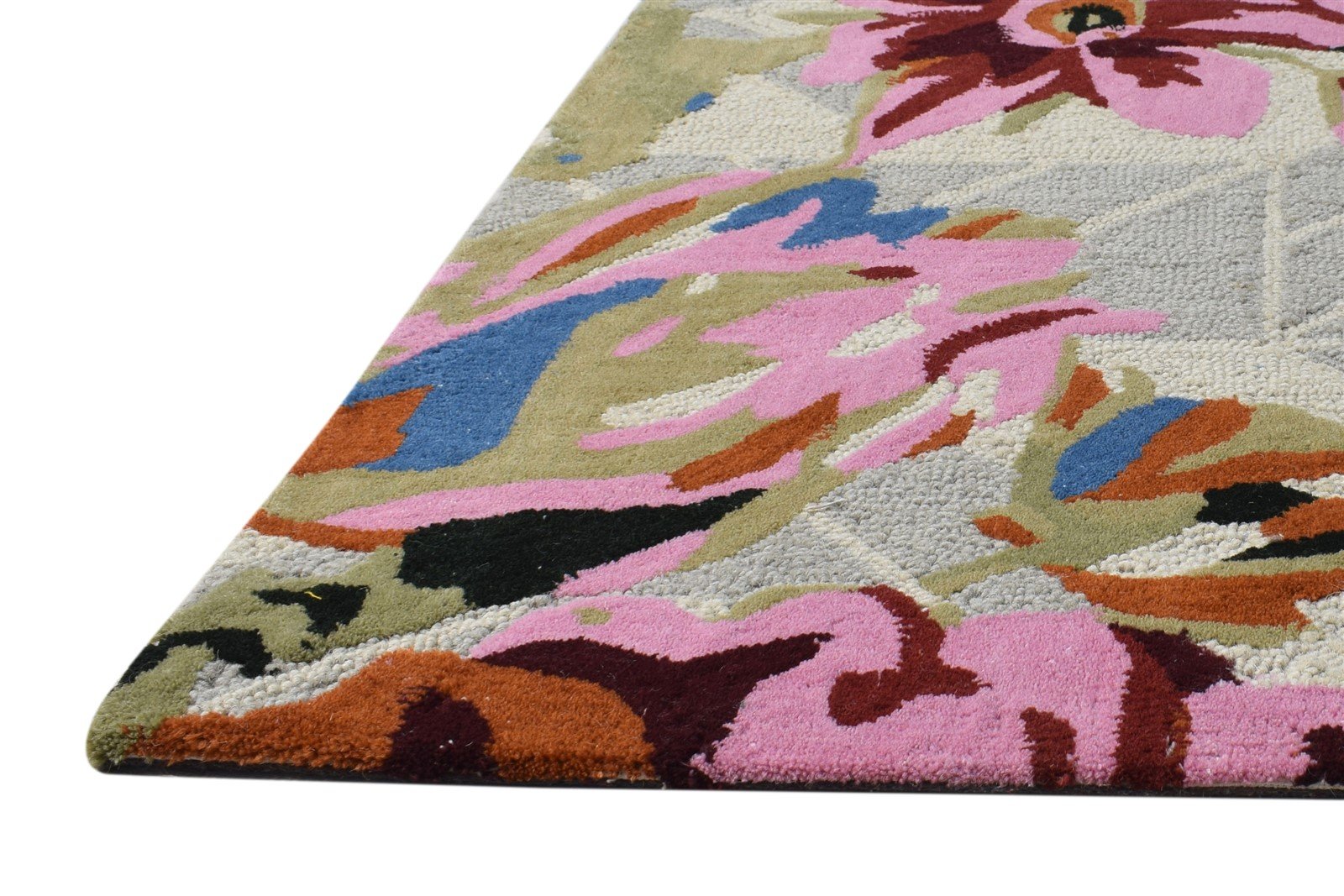 Hand Tufted Pink Wool Rug 2' X 3' Transitional European Floral Small Carpet 