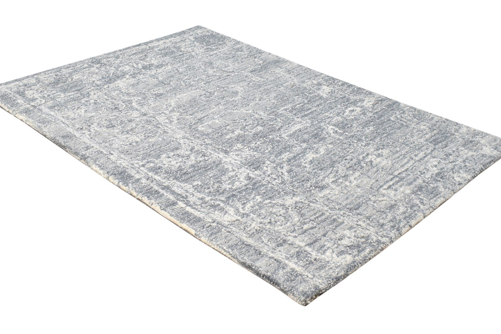 Wool Grey Rug 2' X 3' Modern Hand Tufted Scandinavian Nordic Small Carpet 