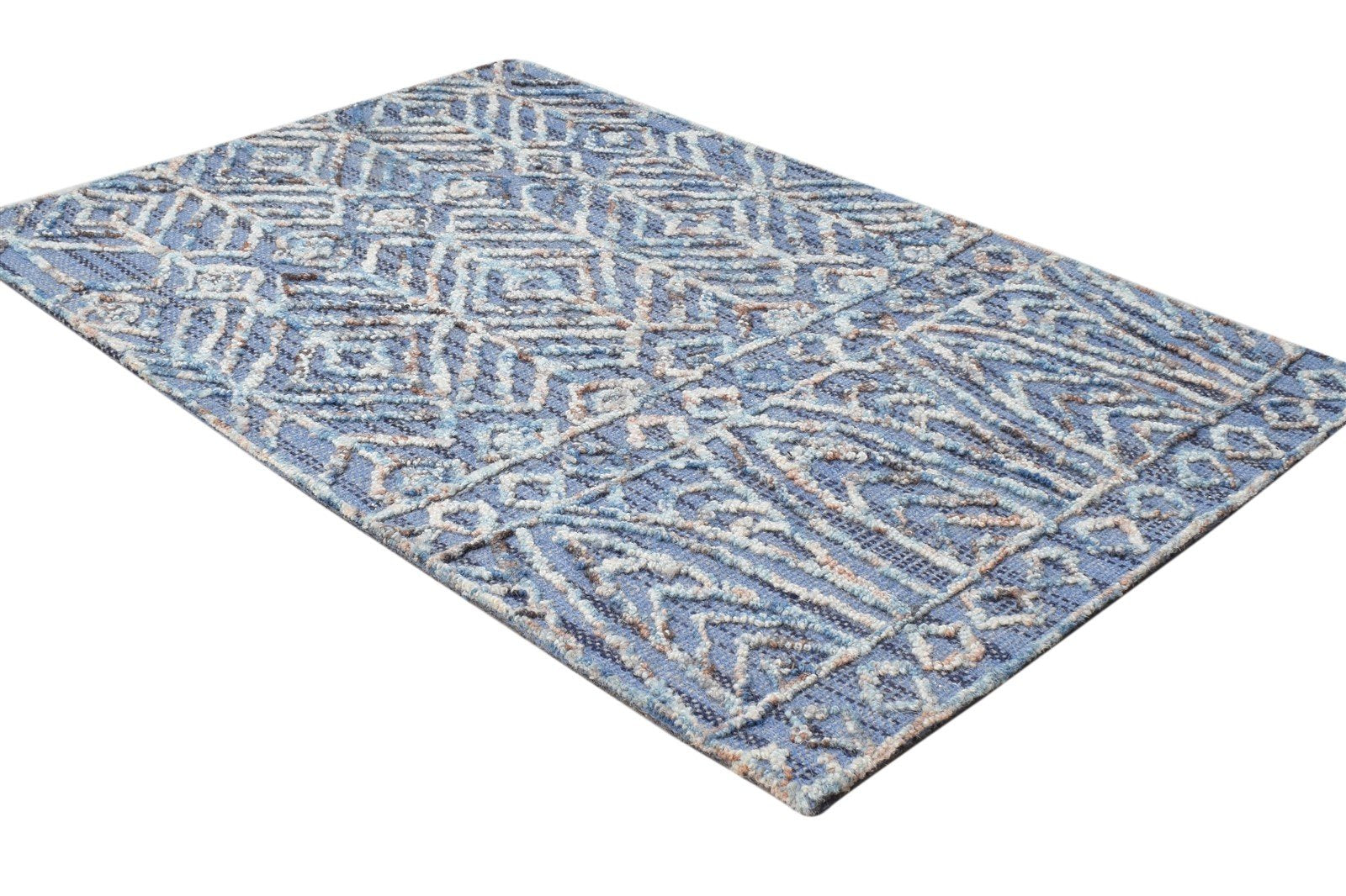 2' X 3' Rug Wool Blue Modern Hand Tufted Scandinavian Nordic Small Carpet 