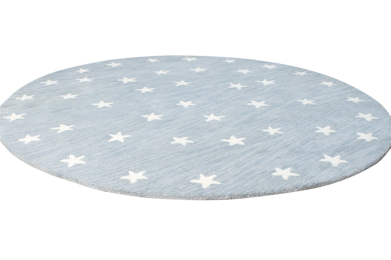 5' X 5' Rug Wool Blue Modern Hand Tufted American Stars Room Size Round 