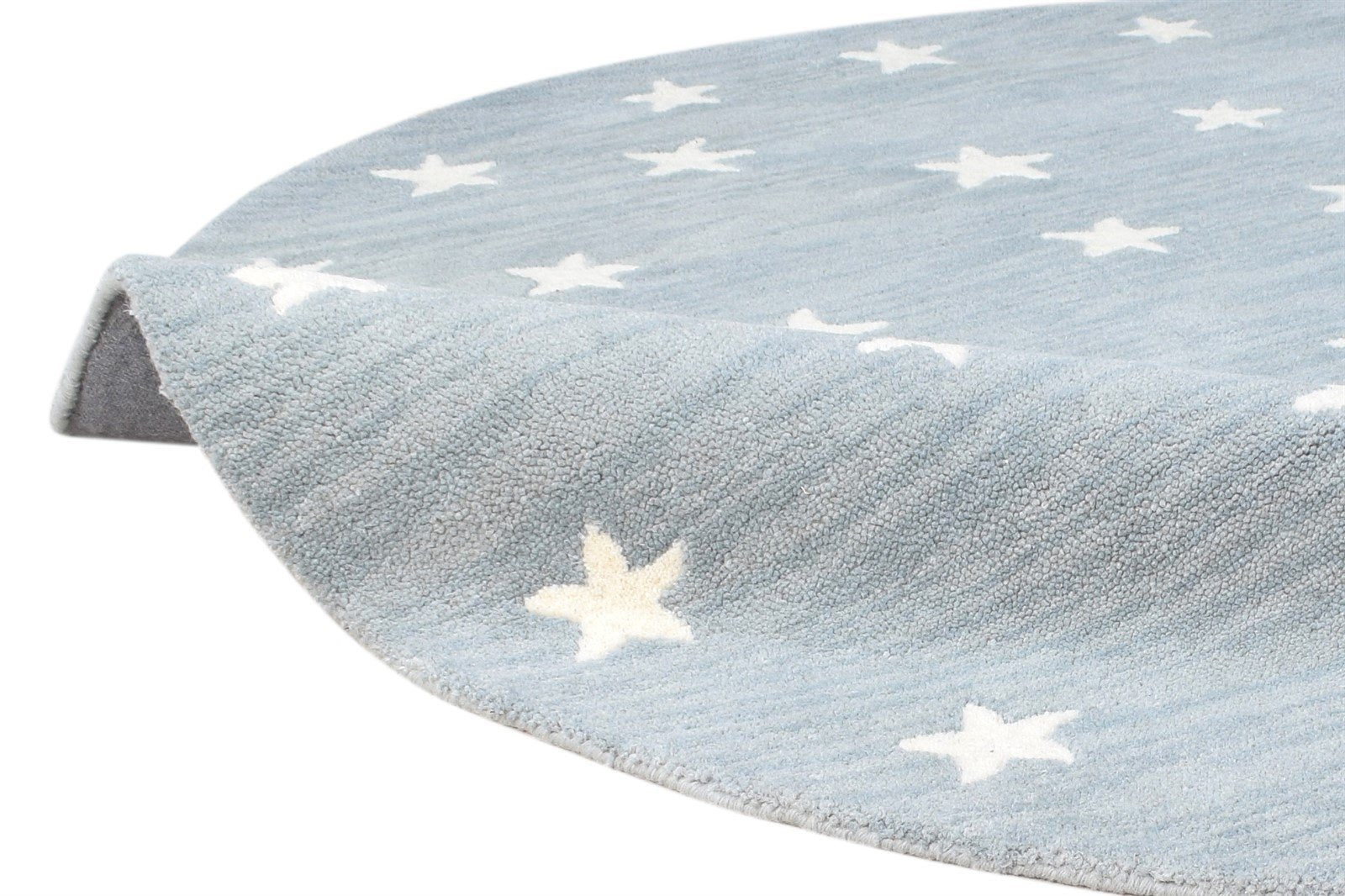 5' X 5' Rug Wool Blue Modern Hand Tufted American Stars Room Size Round 