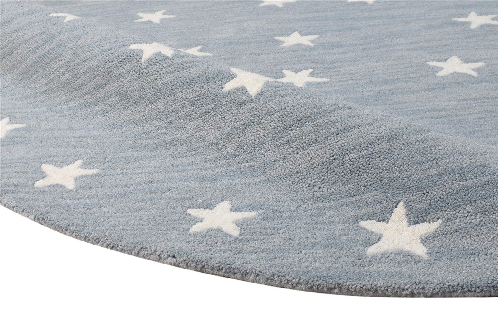 5' X 5' Rug Wool Blue Modern Hand Tufted American Stars Room Size Round 