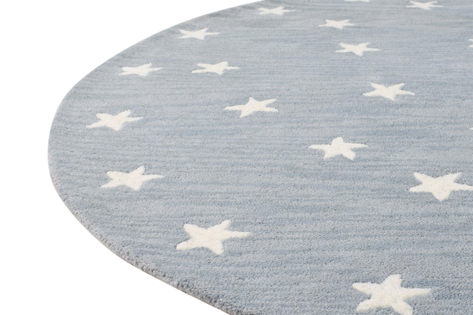 5' X 5' Rug Wool Blue Modern Hand Tufted American Stars Room Size Round 