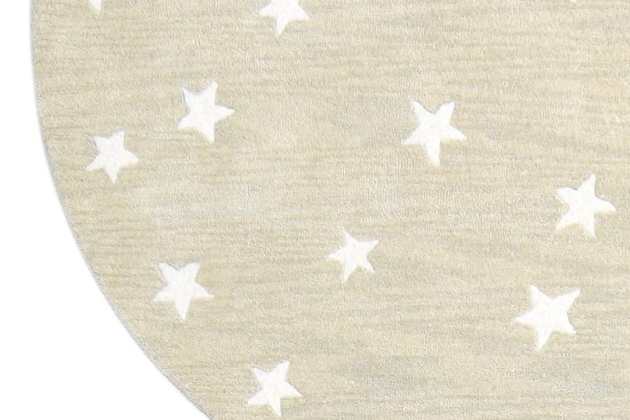 Hand Tufted Beige Wool Rug 5' X 5' Modern American Stars Room Size Round 