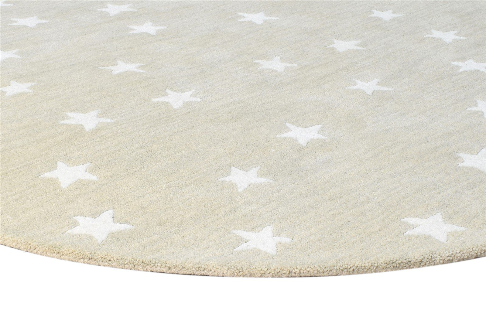 Hand Tufted Beige Wool Rug 5' X 5' Modern American Stars Room Size Round 