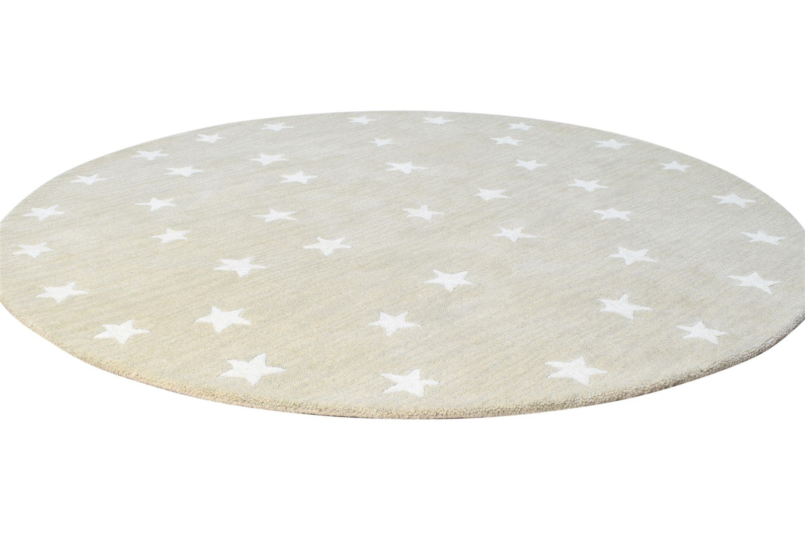 Hand Tufted Beige Wool Rug 5' X 5' Modern American Stars Room Size Round 