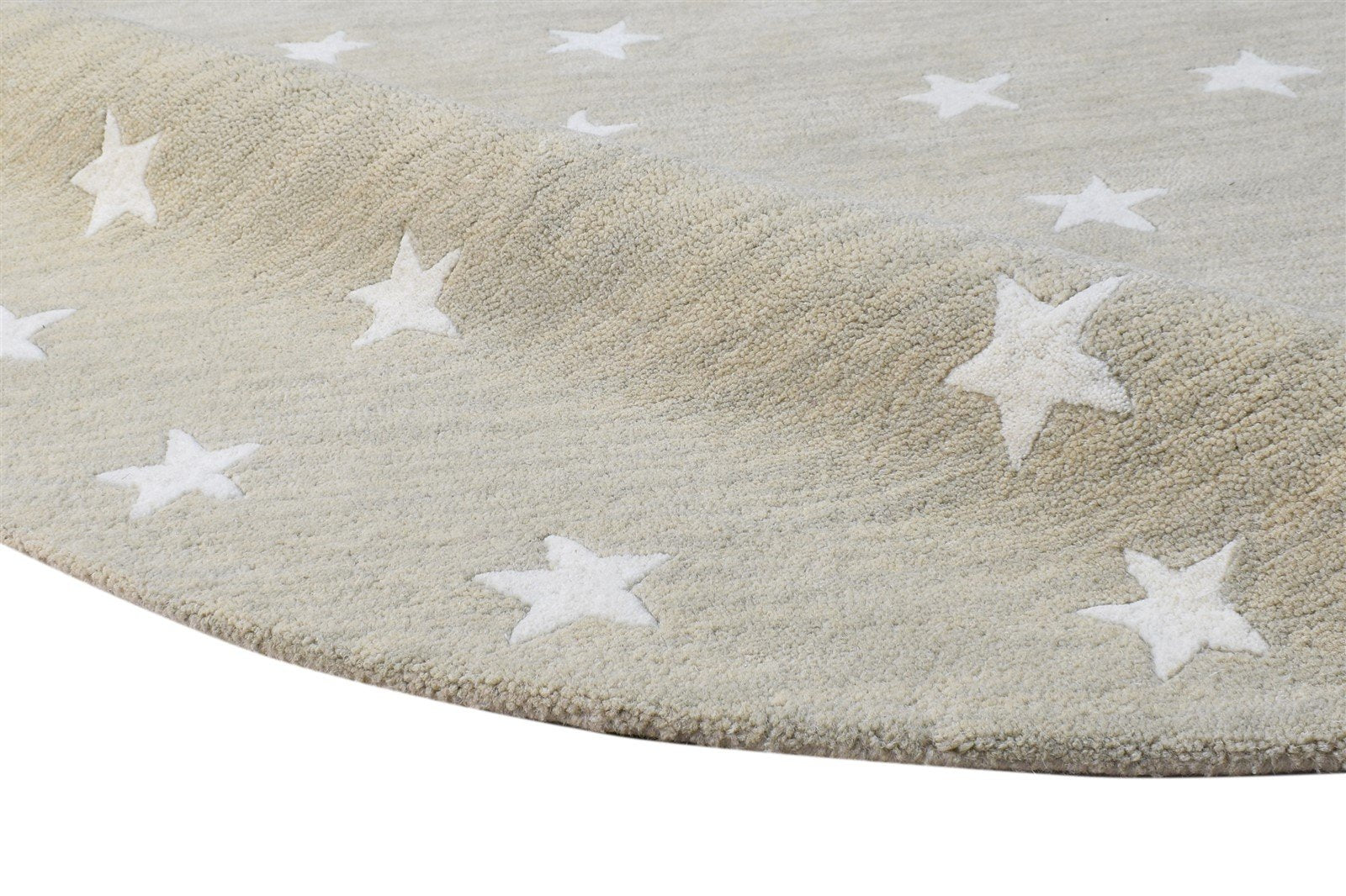 Hand Tufted Beige Wool Rug 5' X 5' Modern American Stars Room Size Round 