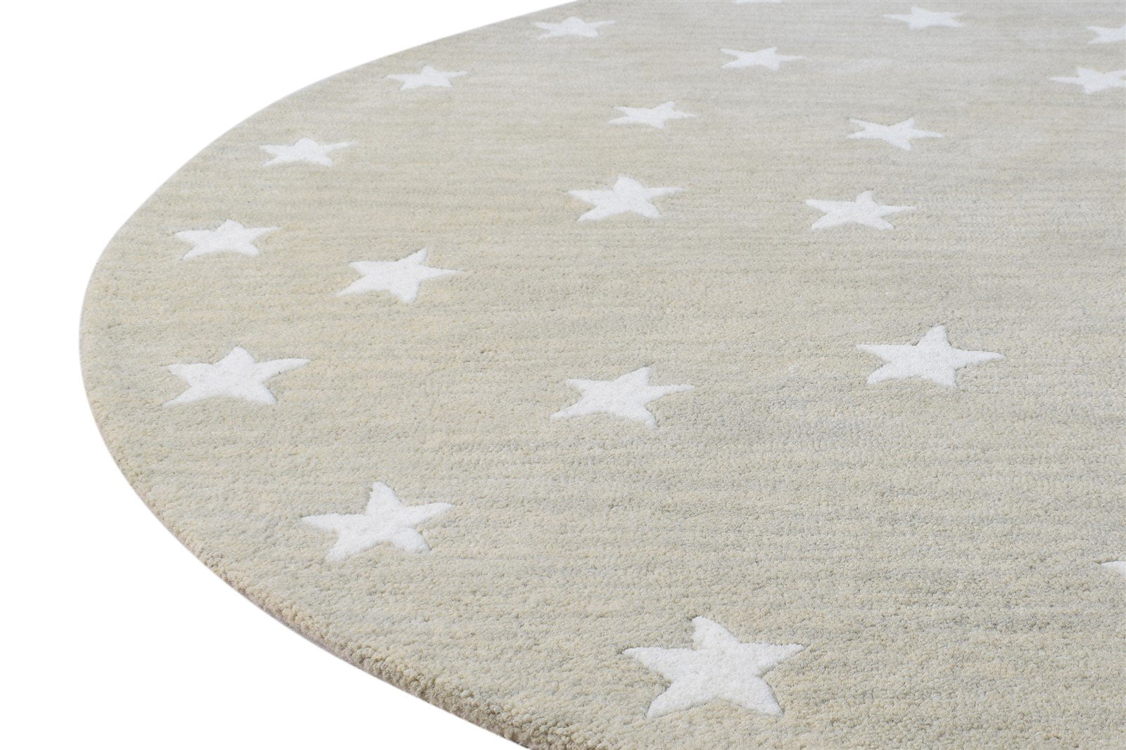 Hand Tufted Beige Wool Rug 5' X 5' Modern American Stars Room Size Round 