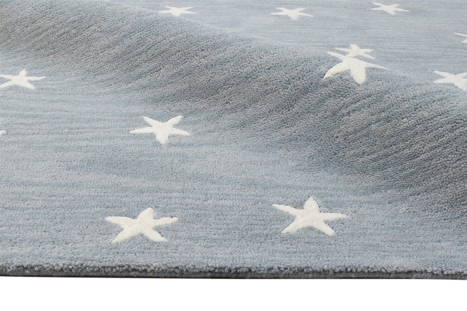 Hand Tufted Blue Wool Rug 5' X 8' Modern American Stars Room Size Carpet 