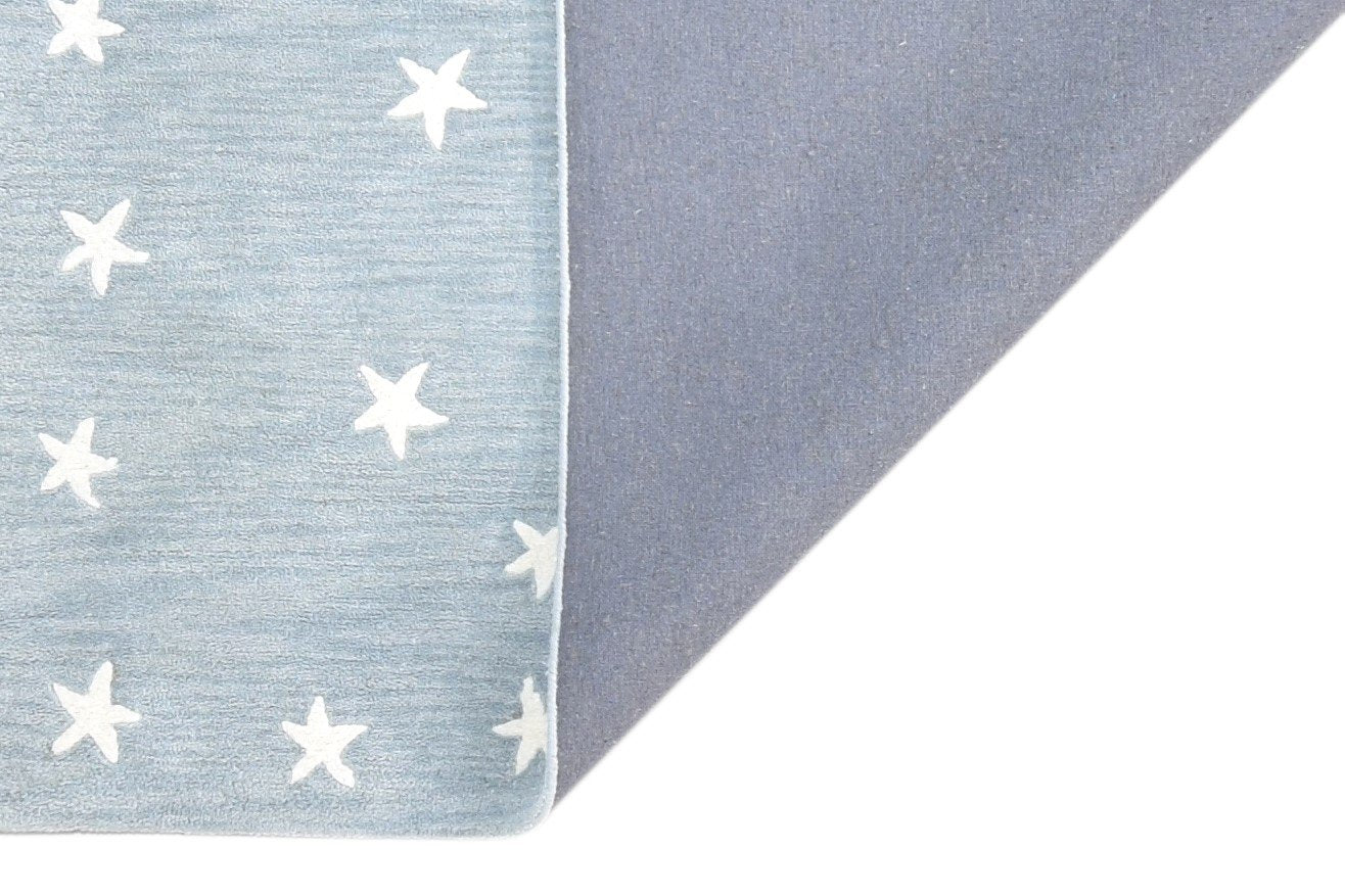 Hand Tufted Blue Wool Rug 5' X 8' Modern American Stars Room Size Carpet 